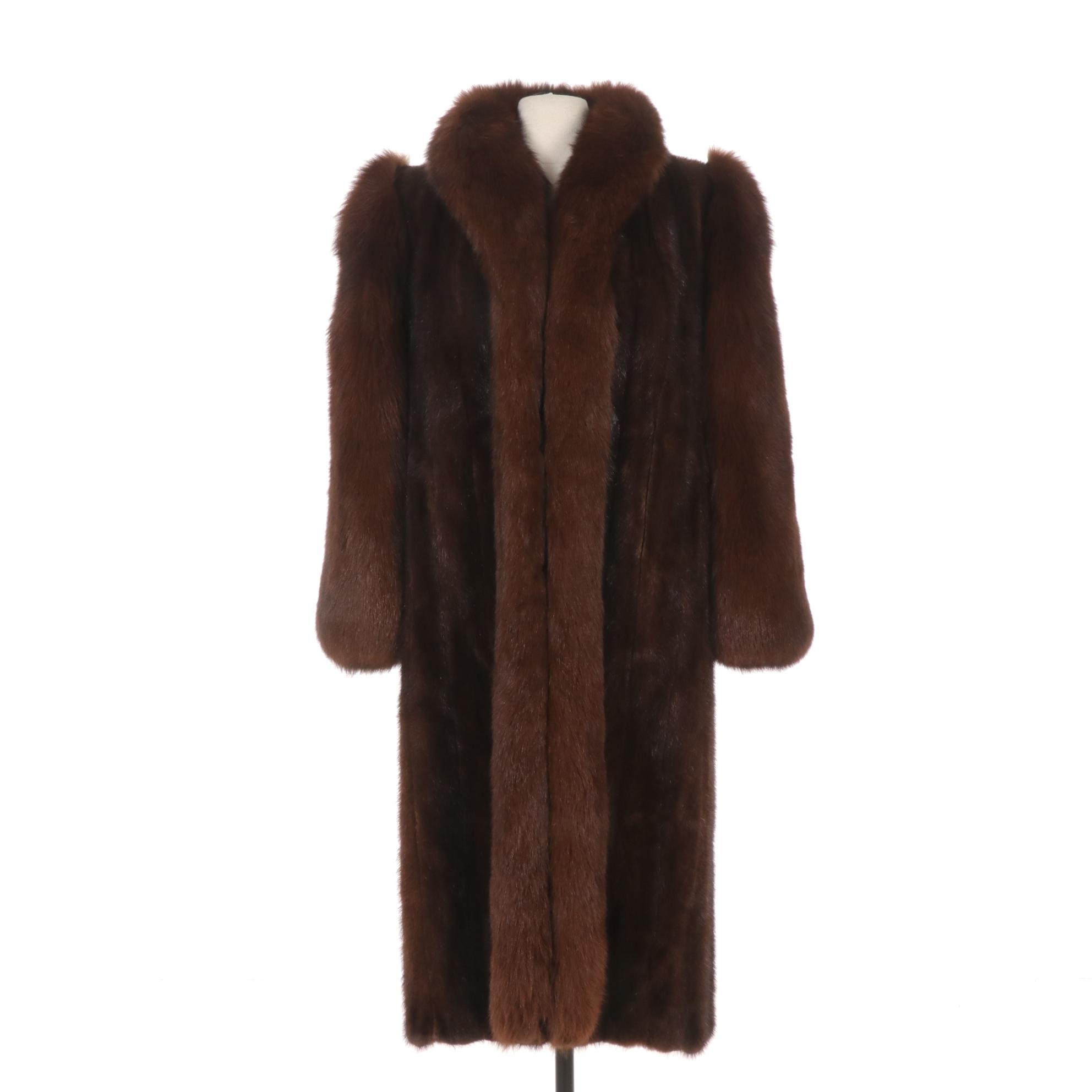 Canadian Mink Fur Coat with Fox Fur Sleeves and Tuxedo Collar