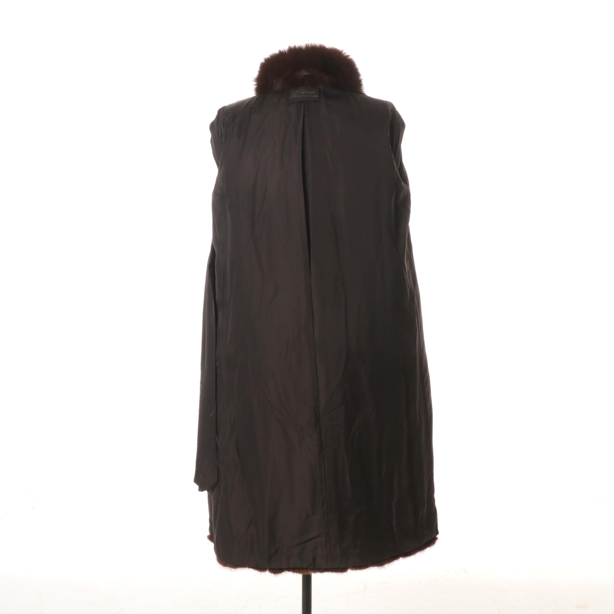 Canadian Mink Fur Coat with Fox Fur Sleeves and Tuxedo Collar