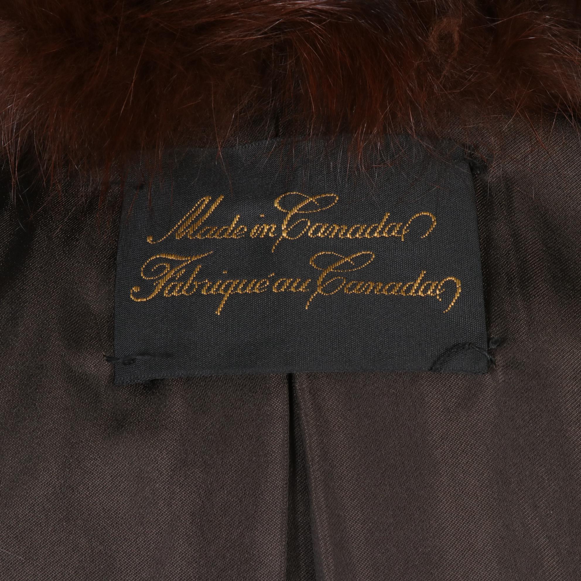 Canadian Mink Fur Coat with Fox Fur Sleeves and Tuxedo Collar