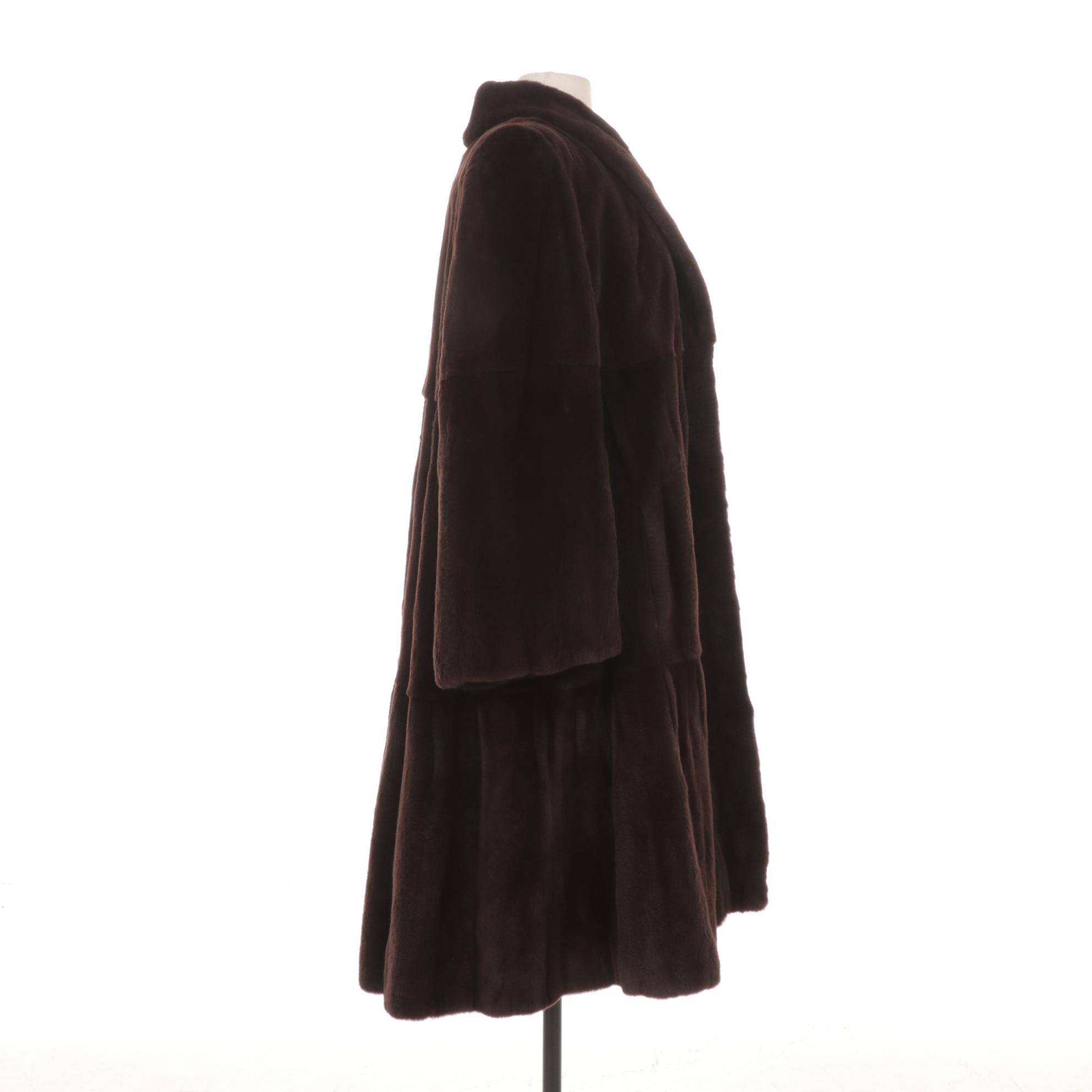 Chocolate Sheared Mink Fur Cape Coat
