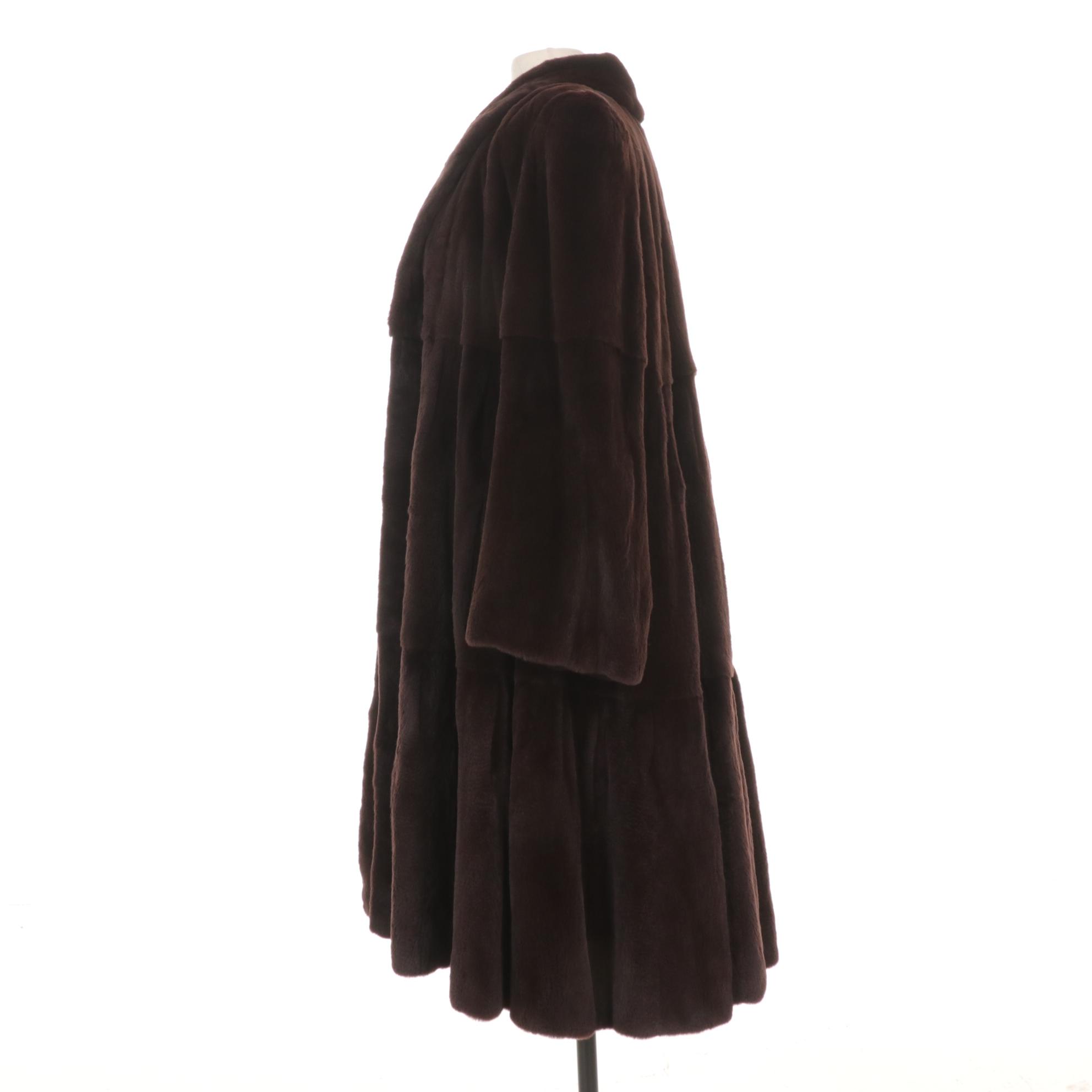 Chocolate Sheared Mink Fur Cape Coat