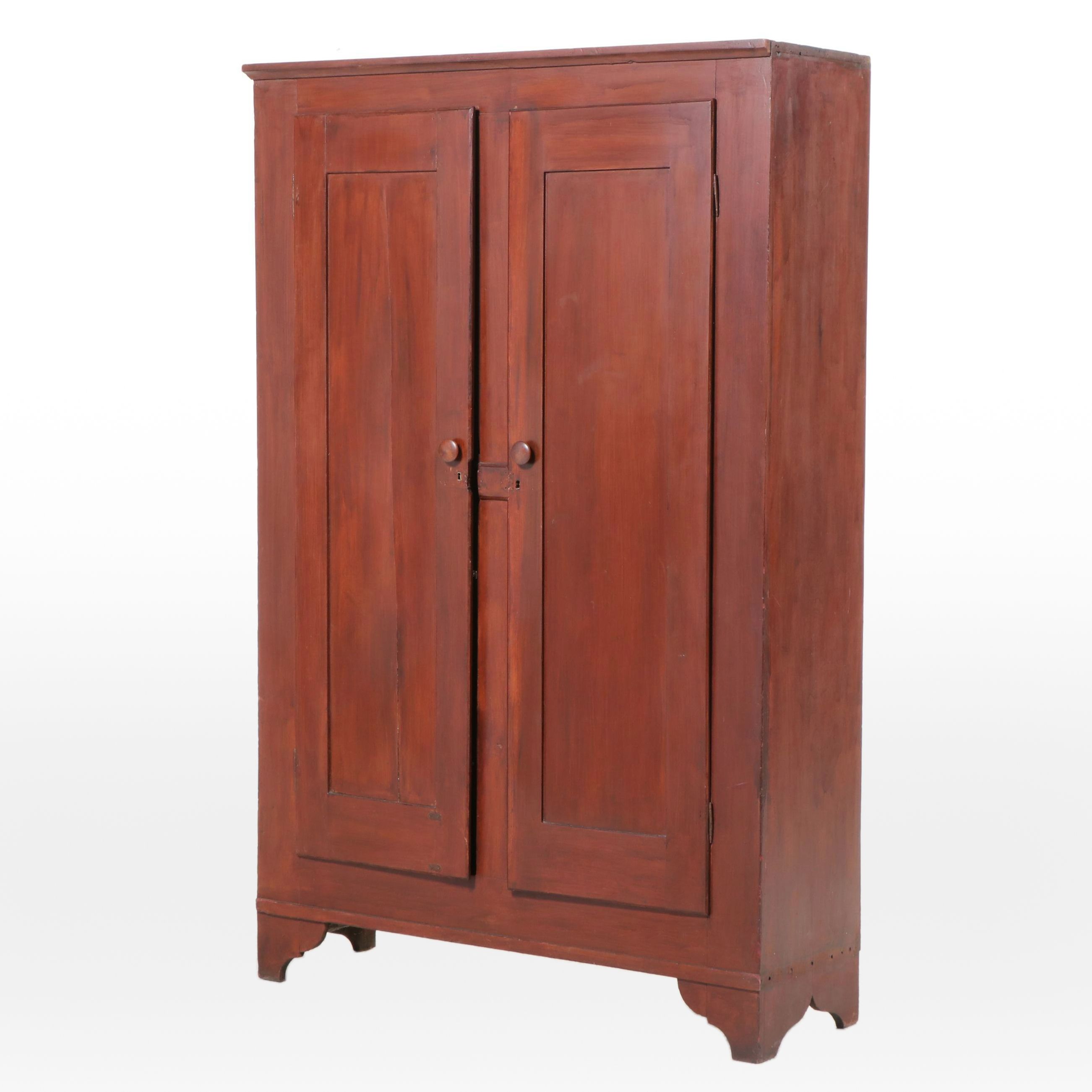 American Primitive Red-Washed Poplar Flat-Wall Cupboard, 19th Century
