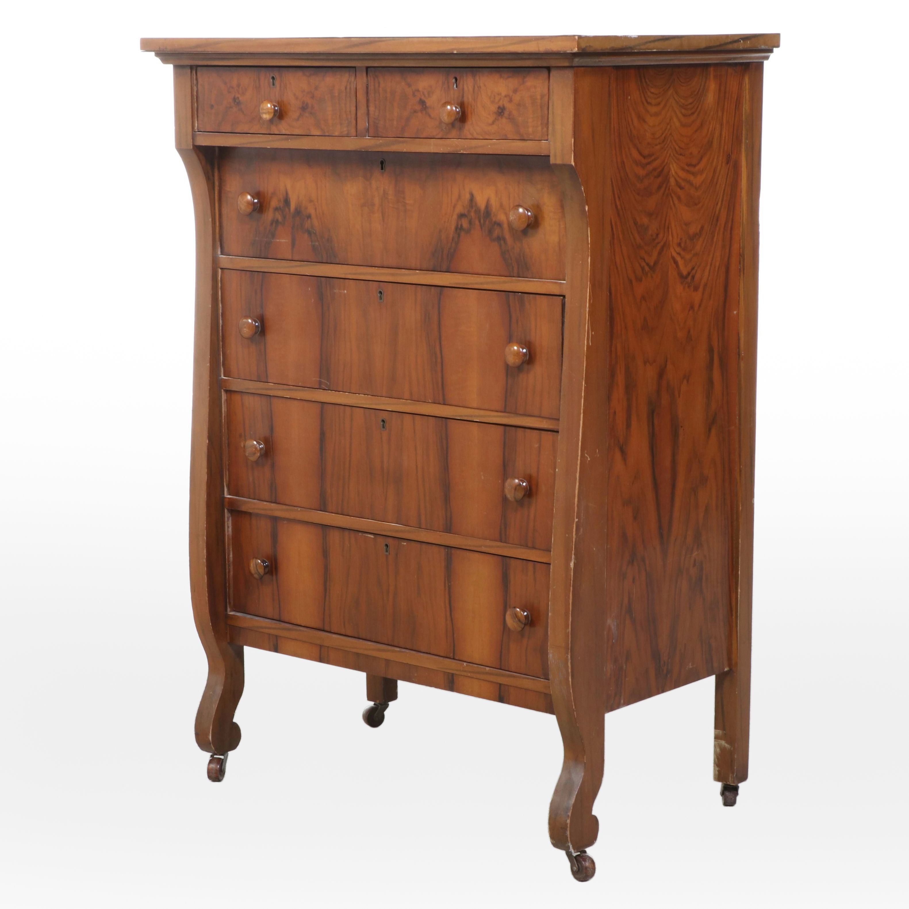Chittenden & Eastman Co. Empire Revival Figured Walnut Six-Drawer Chest