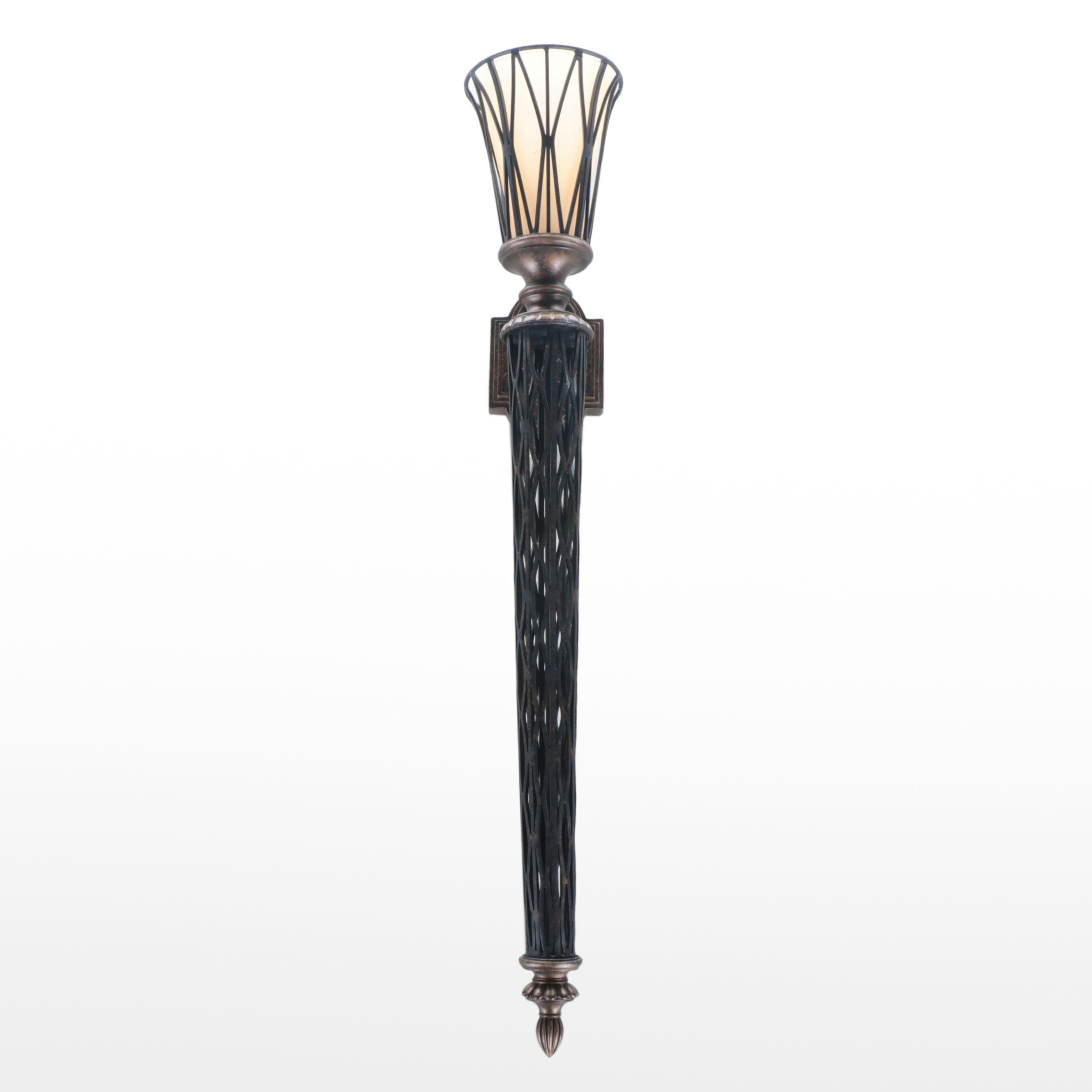 Torch Cut Diamond Style Iron Wall Torchiere Sconce with Glass Shade