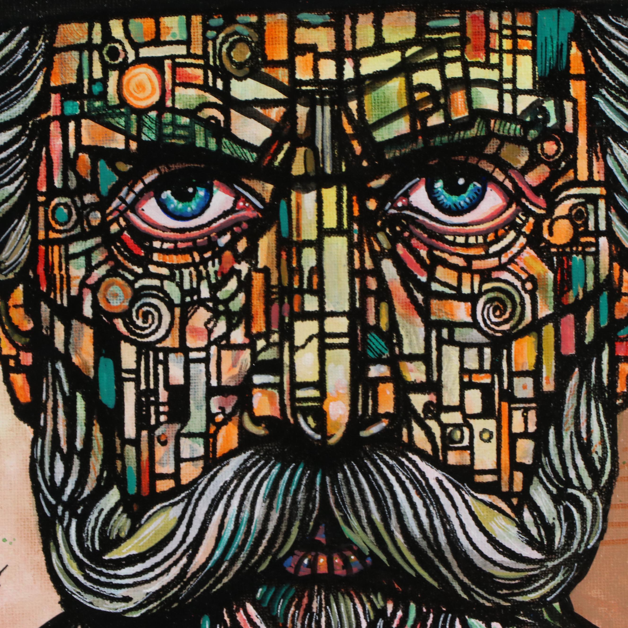 Ricardo Maya Stylized Acrylic Portrait, 21st Century