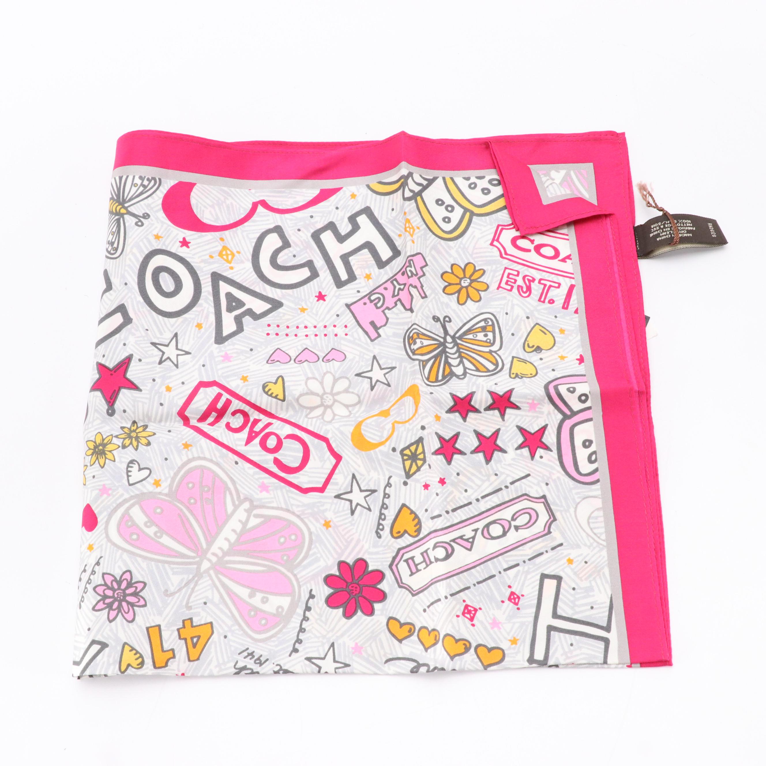 Coach Metallic Pop & Graffiti Poppy Print Scarves, Zebra Print Luggage Tag, NWT