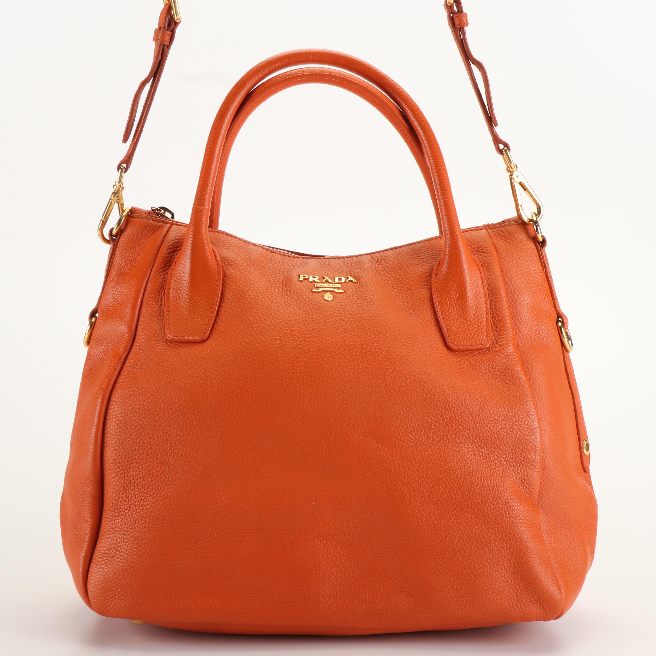 Prada 2Way Tote Bag in Orange Vitello Daino Leather