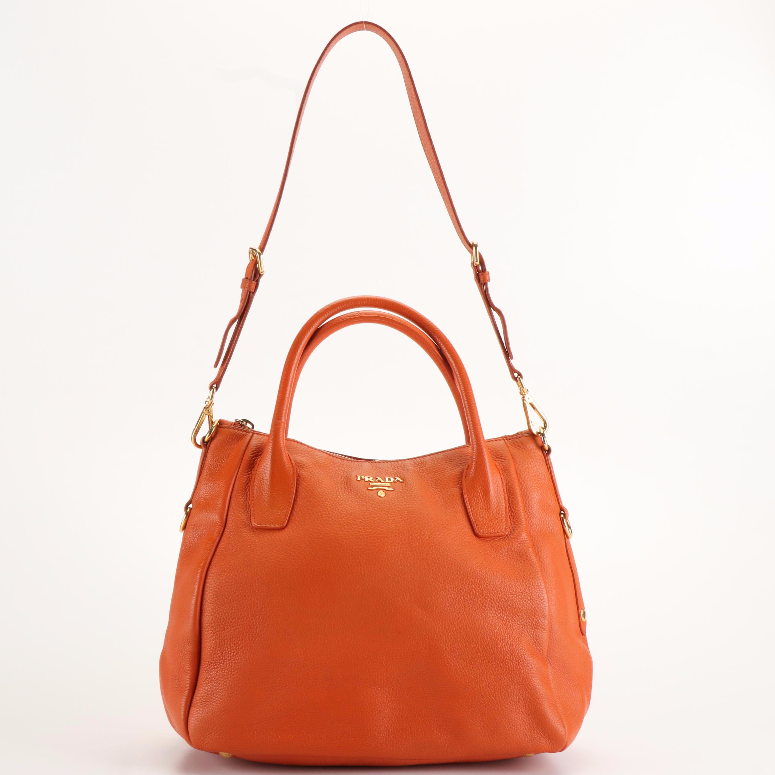 Prada 2Way Tote Bag in Orange Vitello Daino Leather