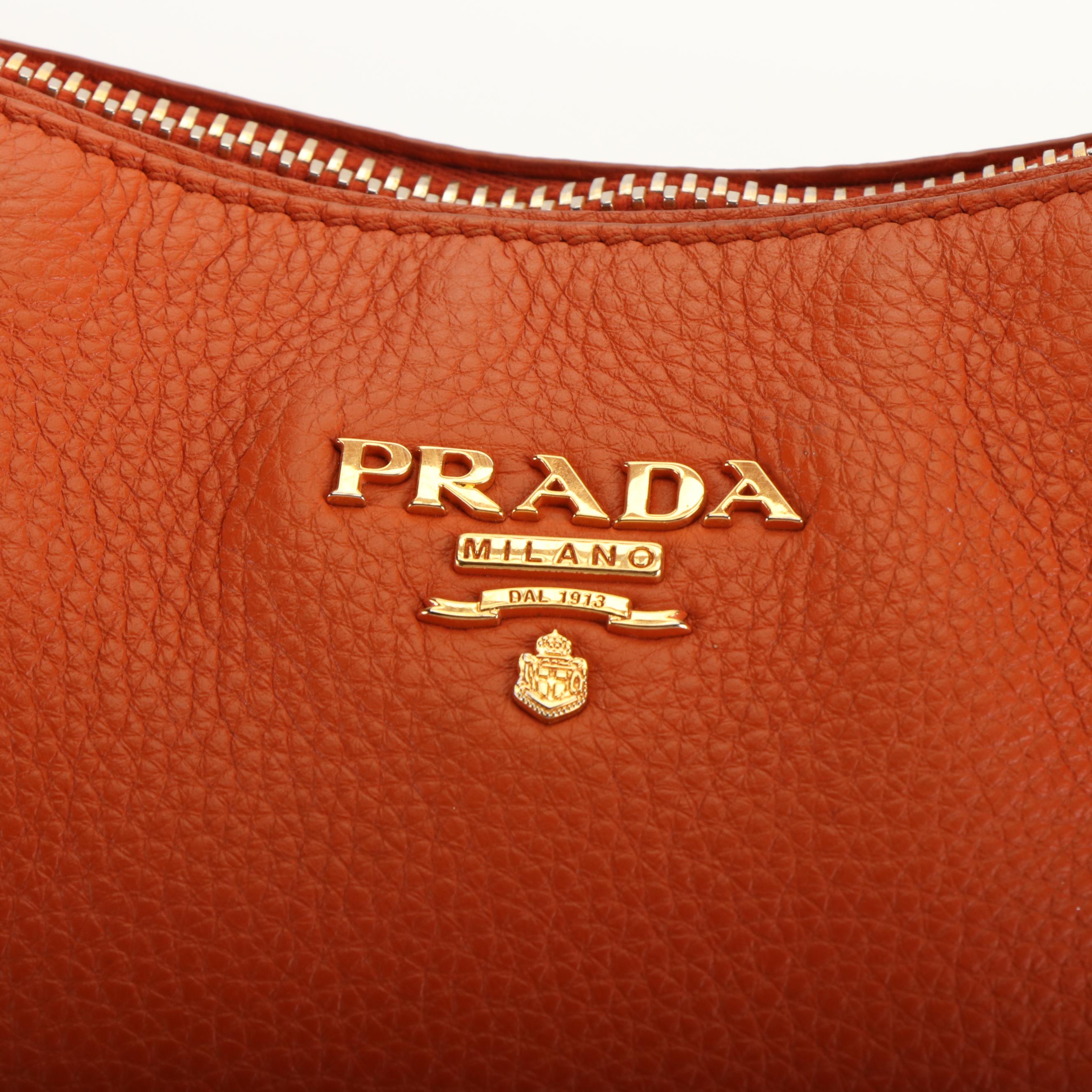 Prada 2Way Tote Bag in Orange Vitello Daino Leather