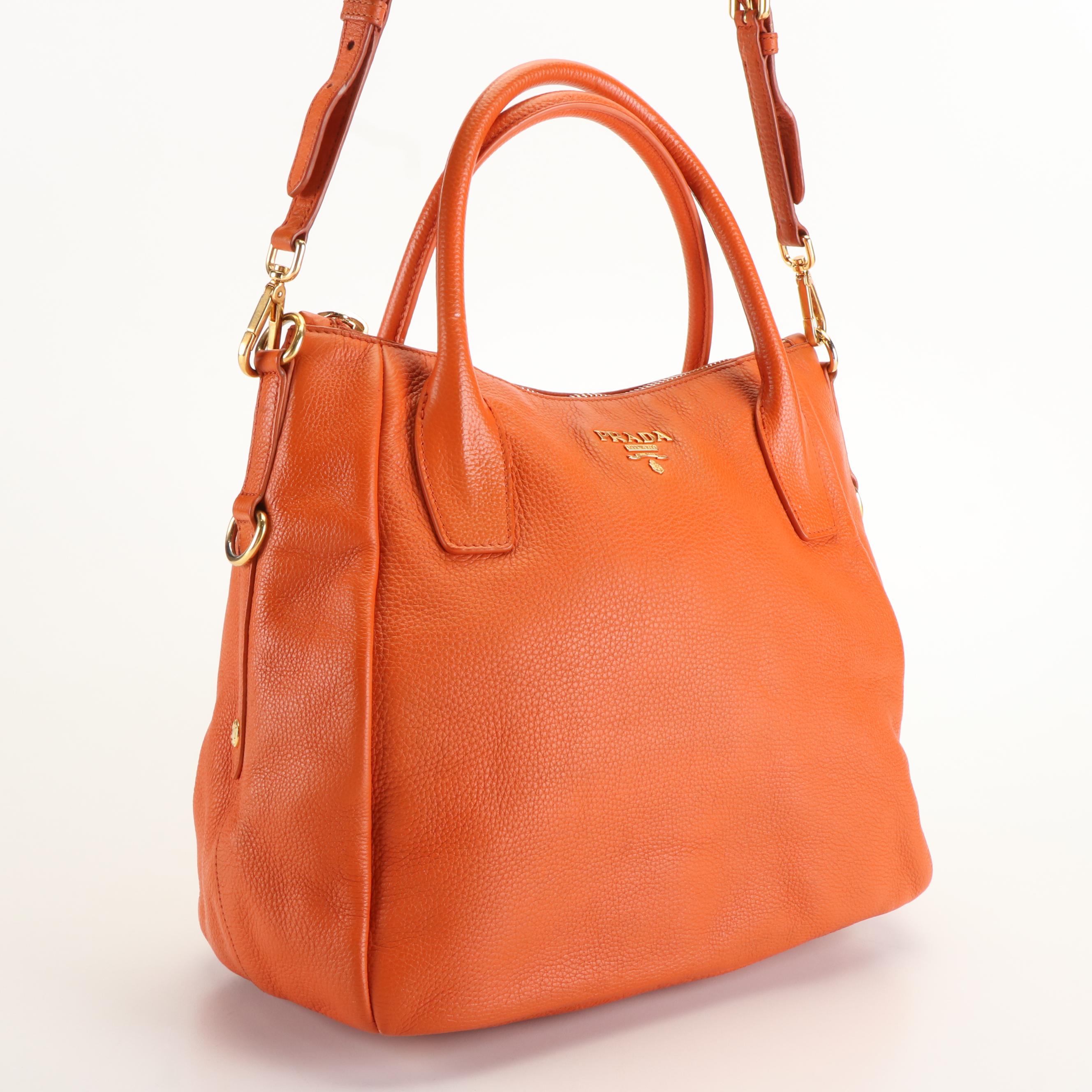 Prada 2Way Tote Bag in Orange Vitello Daino Leather