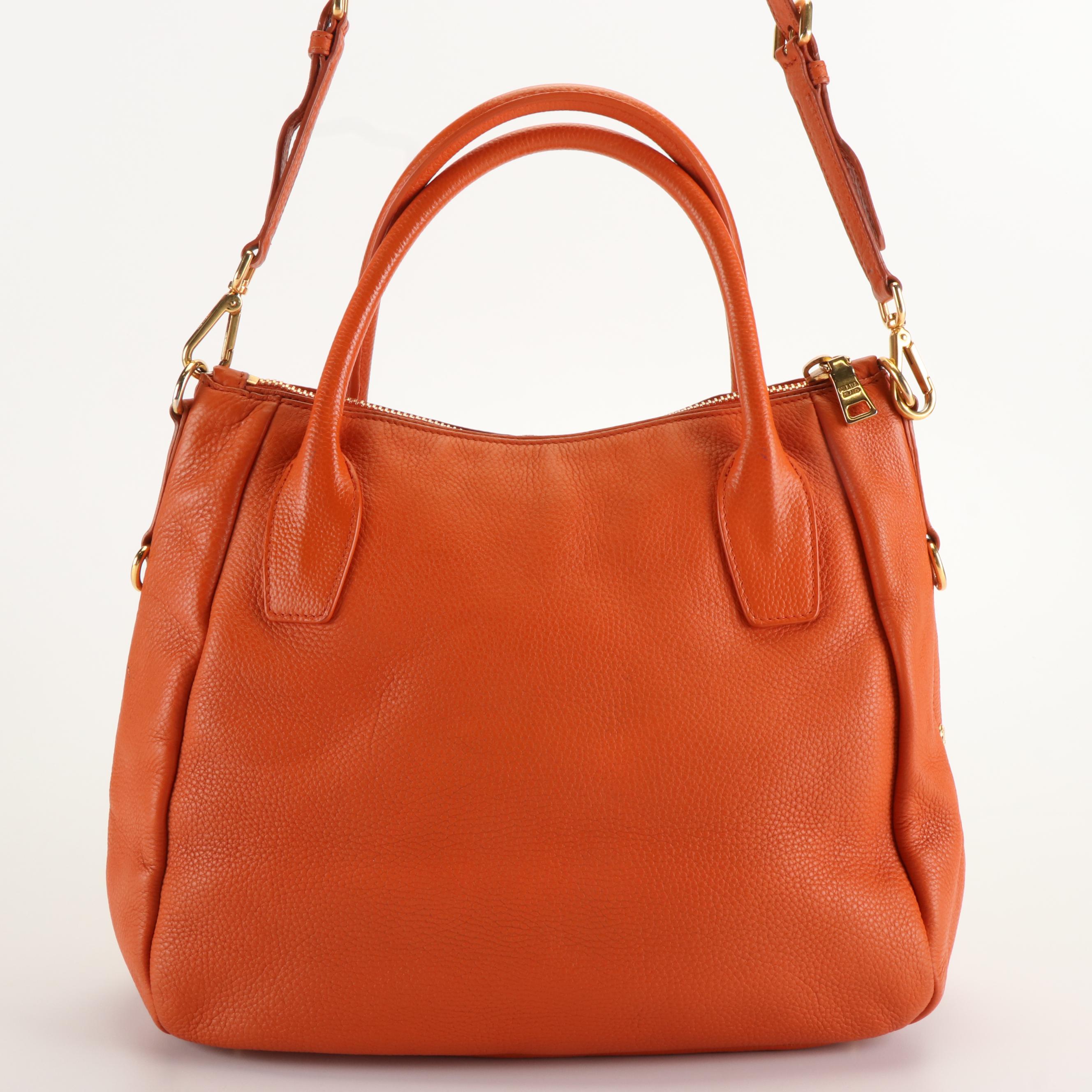 Prada 2Way Tote Bag in Orange Vitello Daino Leather