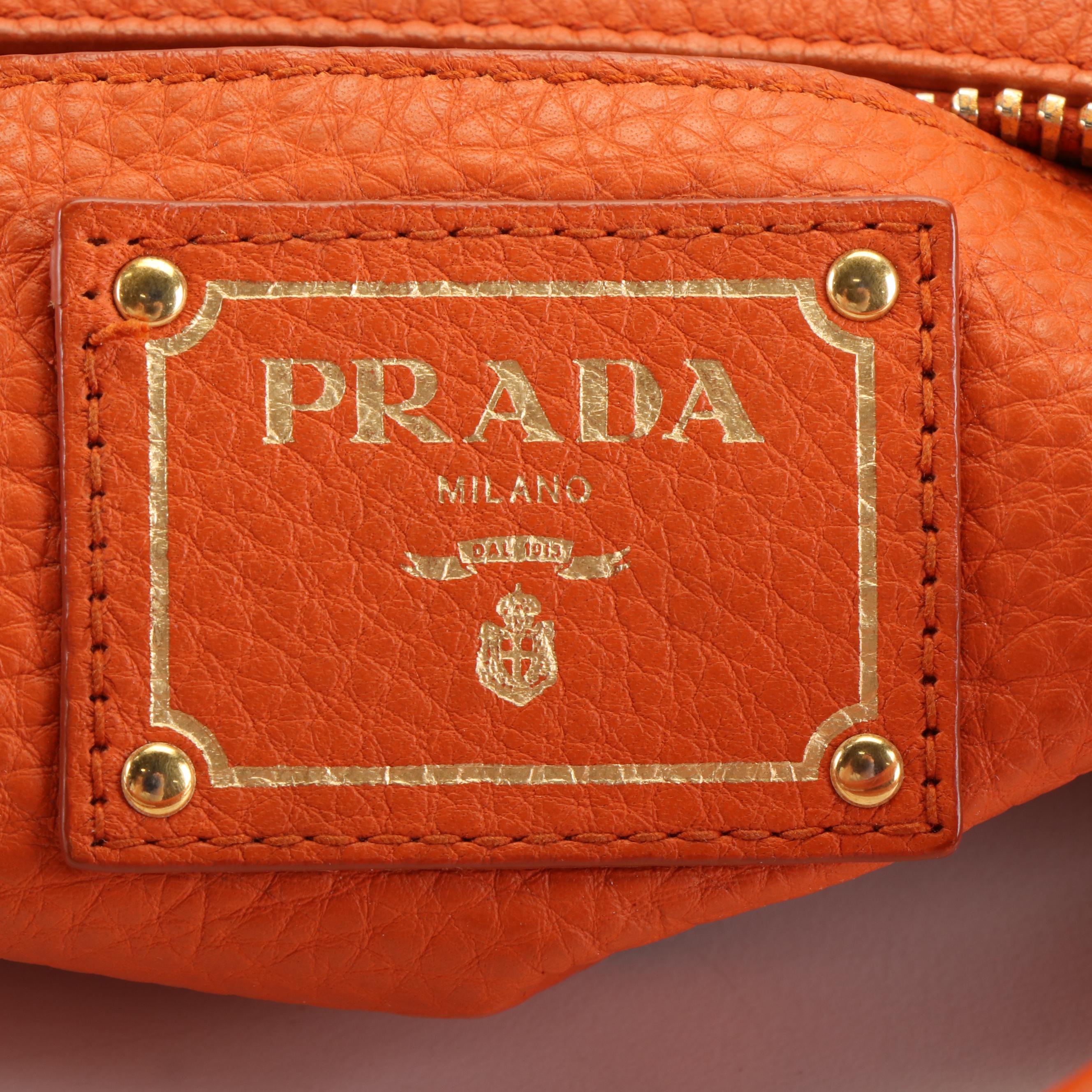 Prada 2Way Tote Bag in Orange Vitello Daino Leather