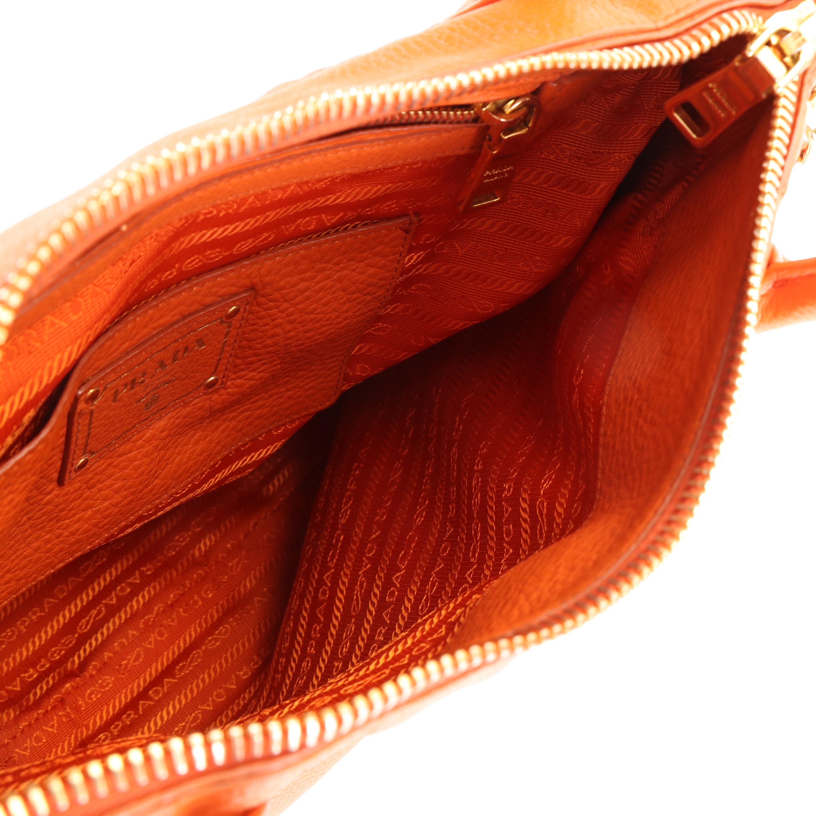 Prada 2Way Tote Bag in Orange Vitello Daino Leather
