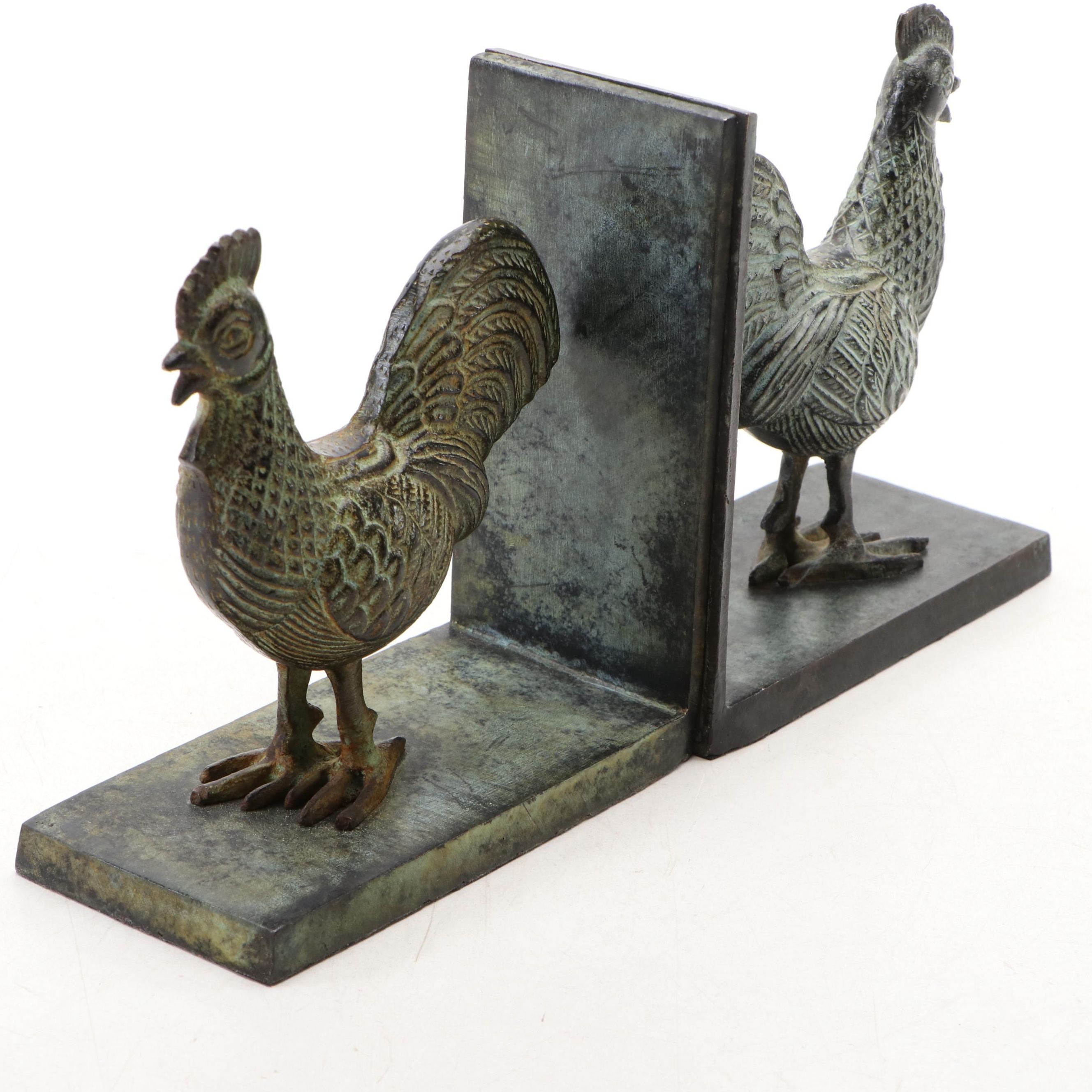 Cast Metal Rooster Bookends