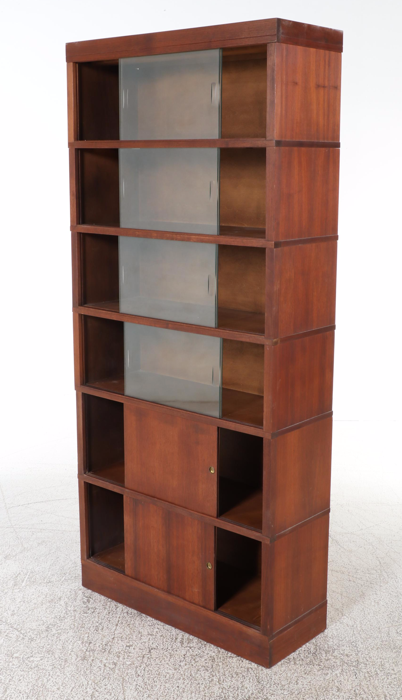 Nucraft Mid Century Modern Walnut-Veneered Six-Stack Barrister's Bookcase