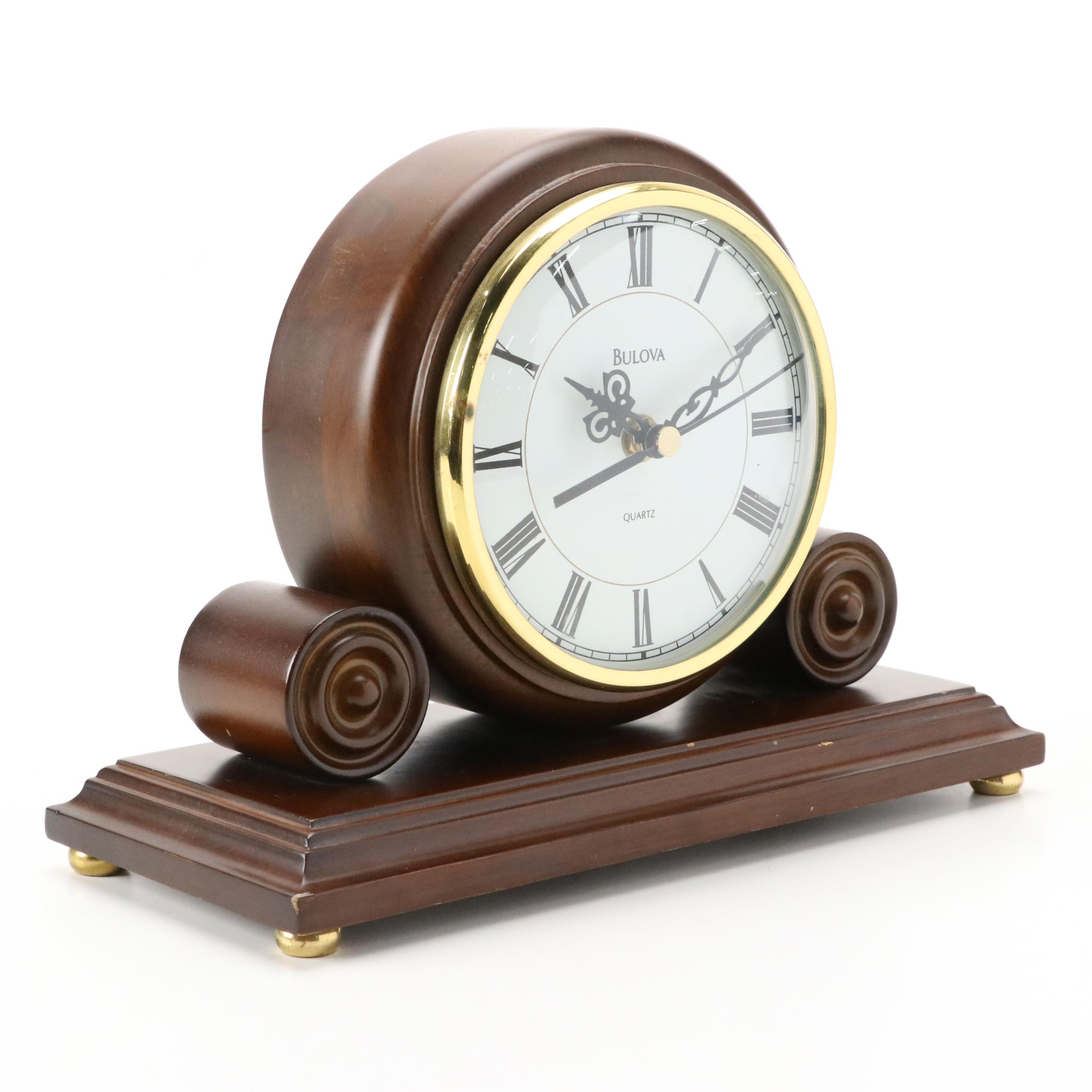Bulova Walnut Finish Wood Mantel Clock