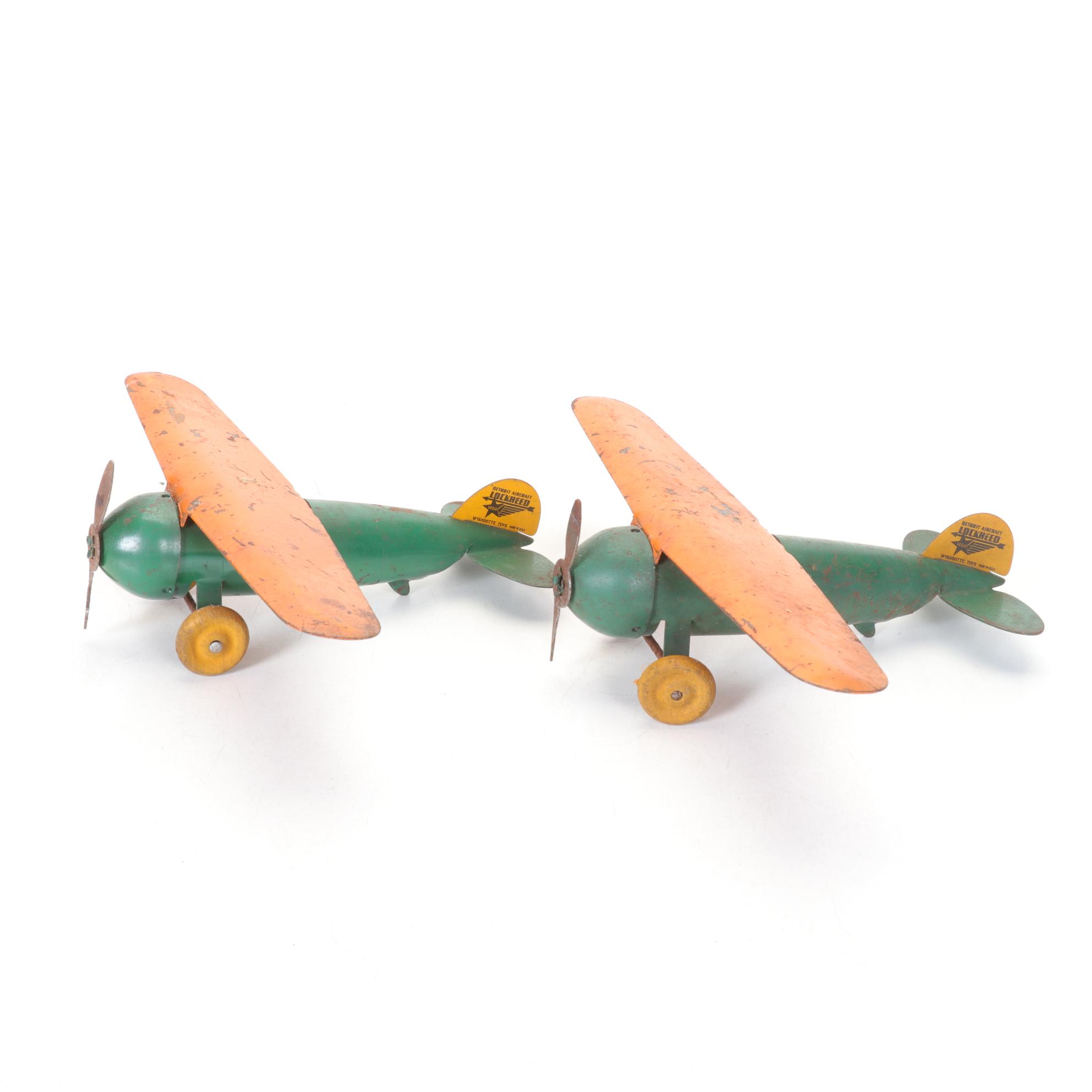 Wyandotte Pair of Pressed Steel Detroit Aircraft Models with Other Tin Planes