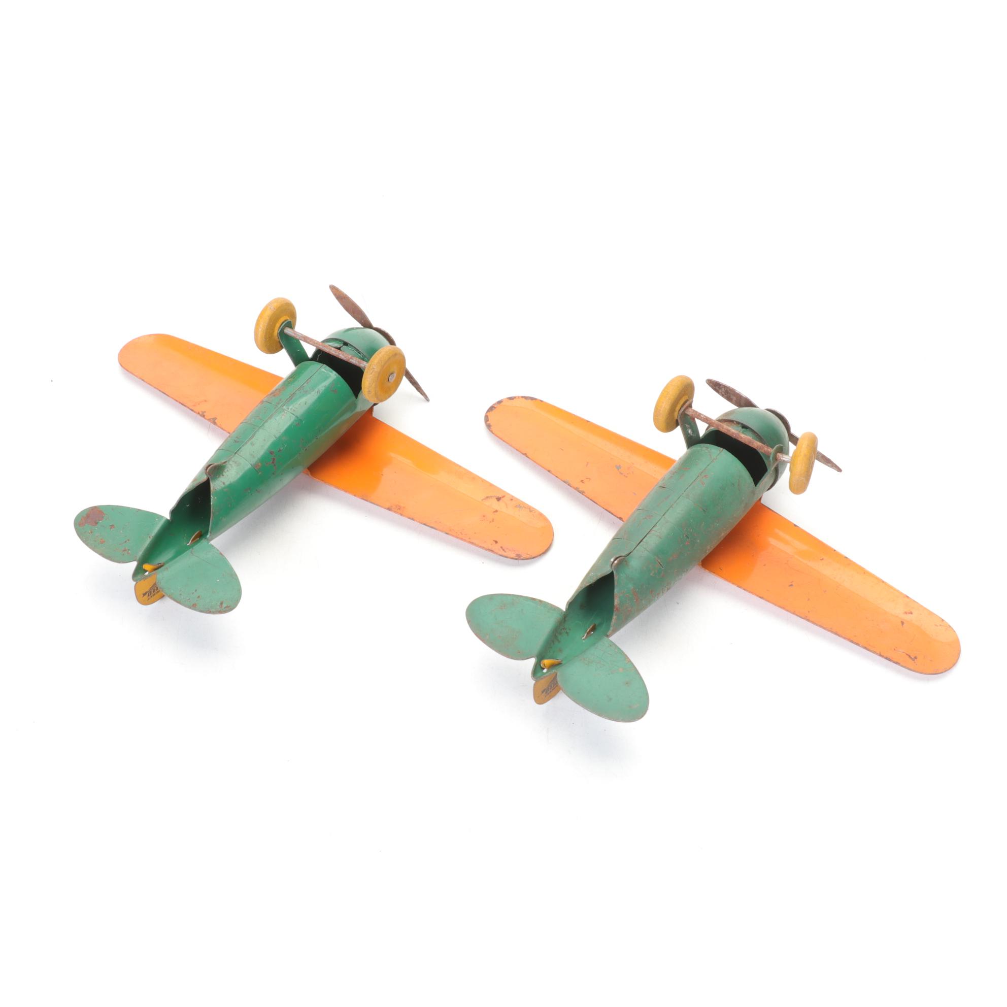 Wyandotte Pair of Pressed Steel Detroit Aircraft Models with Other Tin Planes