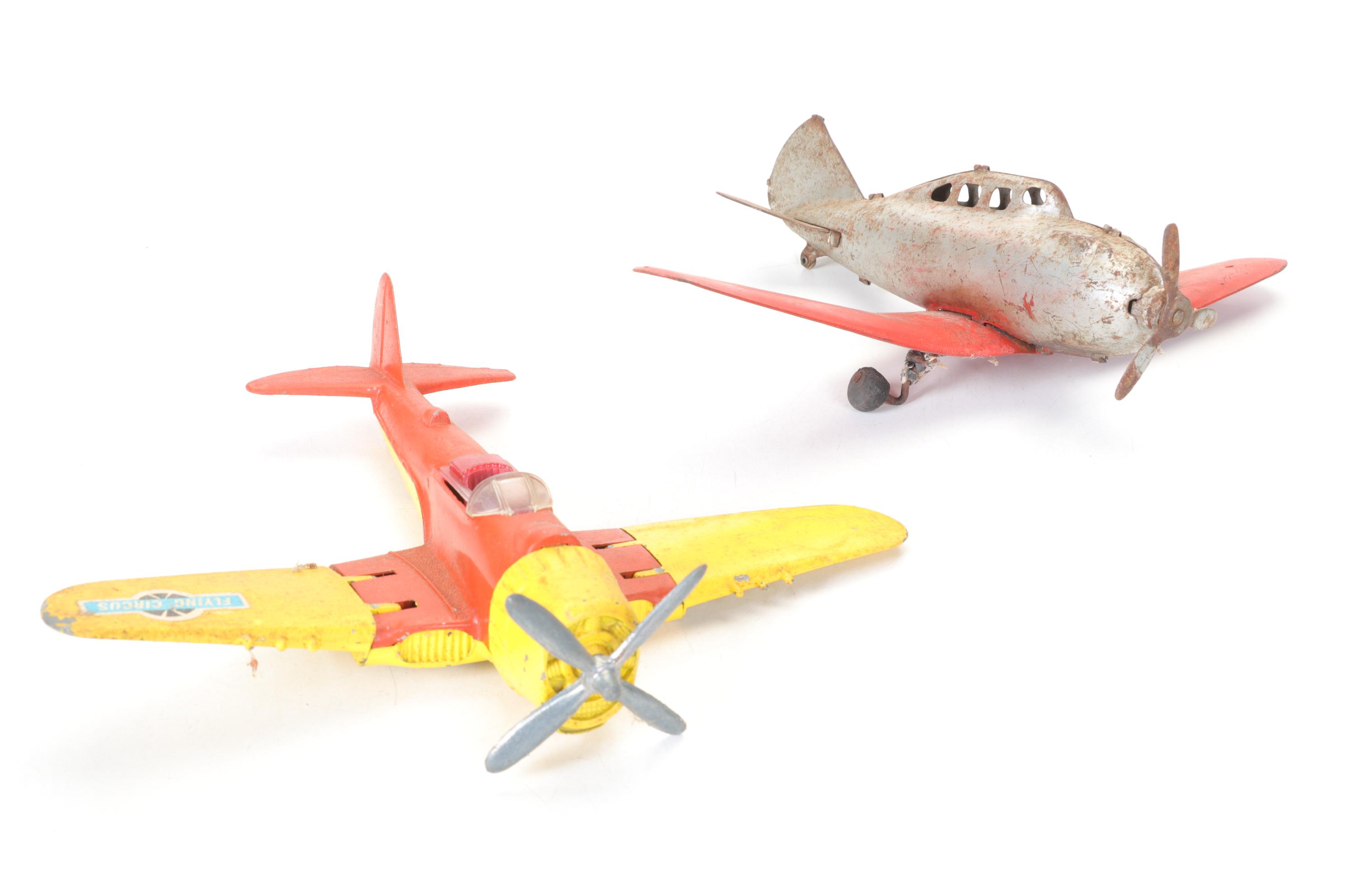 Wyandotte Pair of Pressed Steel Detroit Aircraft Models with Other Tin Planes