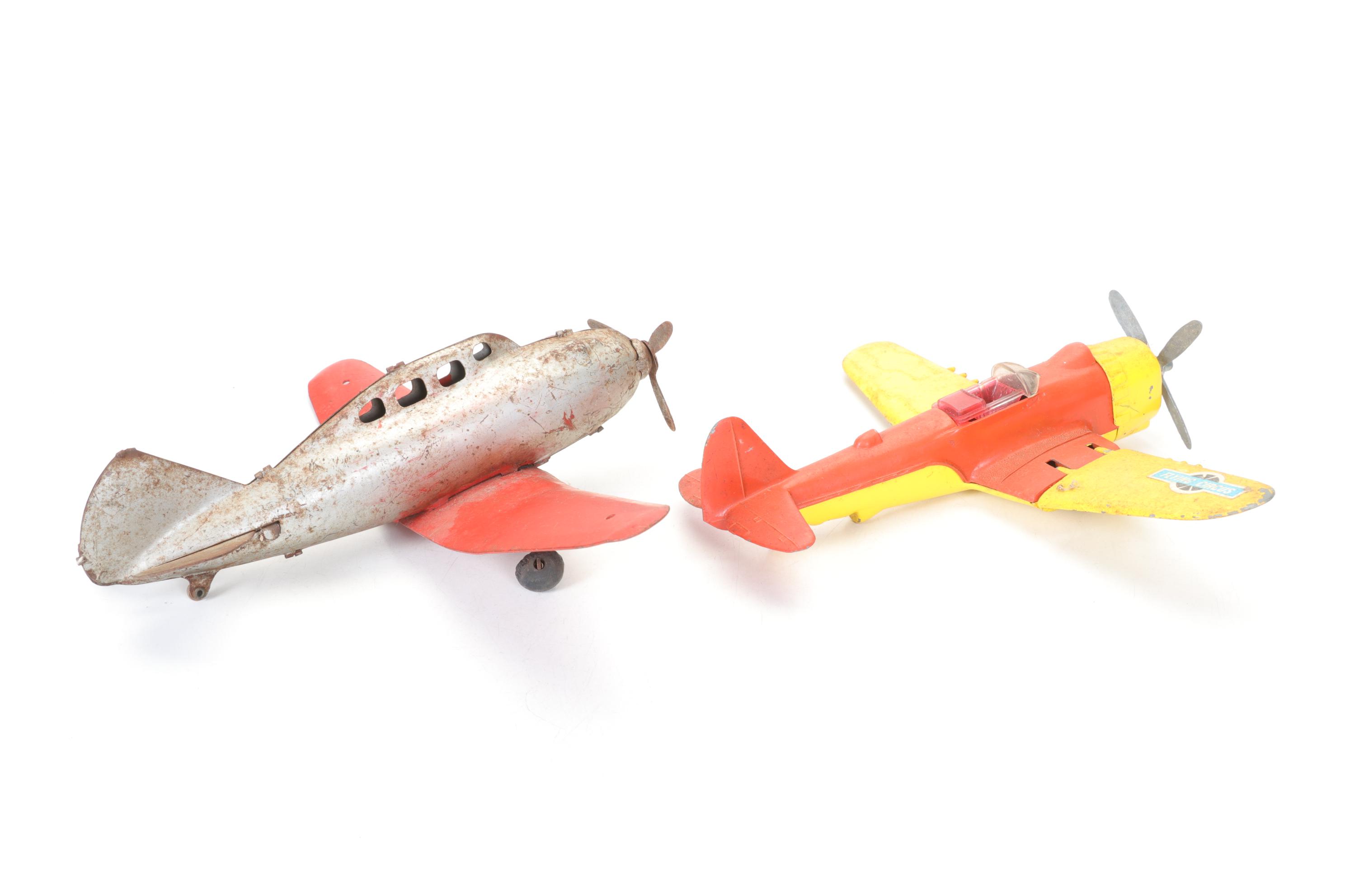 Wyandotte Pair of Pressed Steel Detroit Aircraft Models with Other Tin Planes