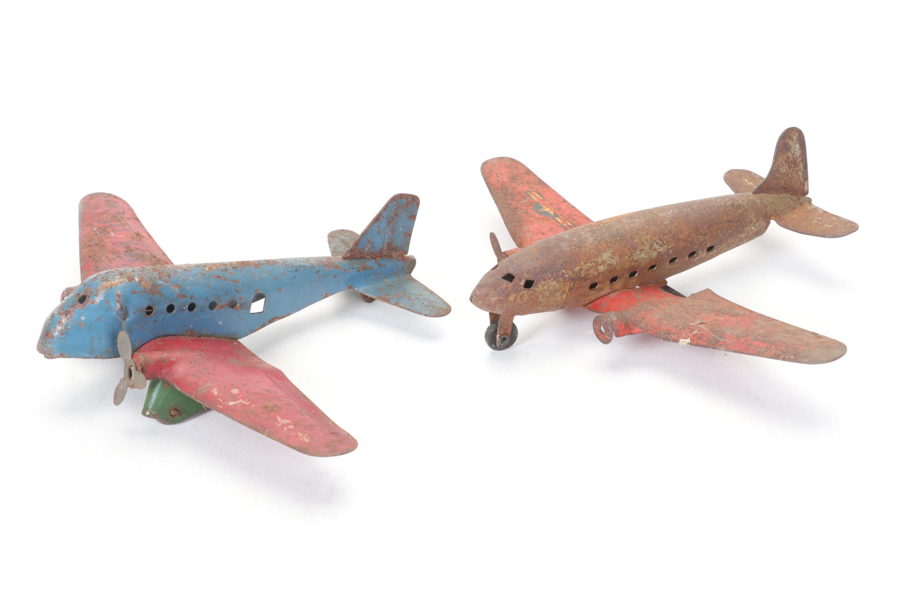 Wyandotte Pair of Pressed Steel Detroit Aircraft Models with Other Tin Planes