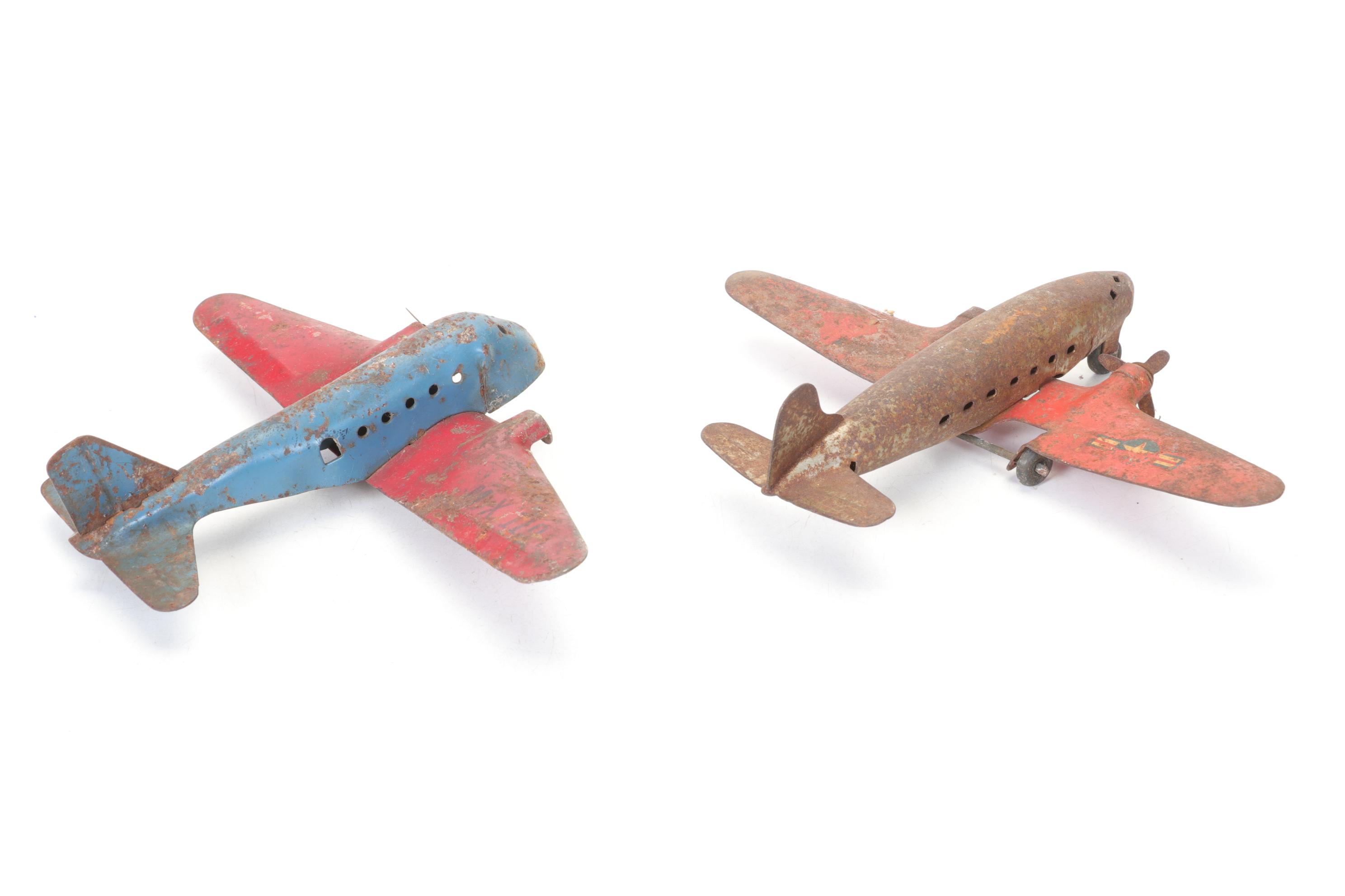 Wyandotte Pair of Pressed Steel Detroit Aircraft Models with Other Tin Planes