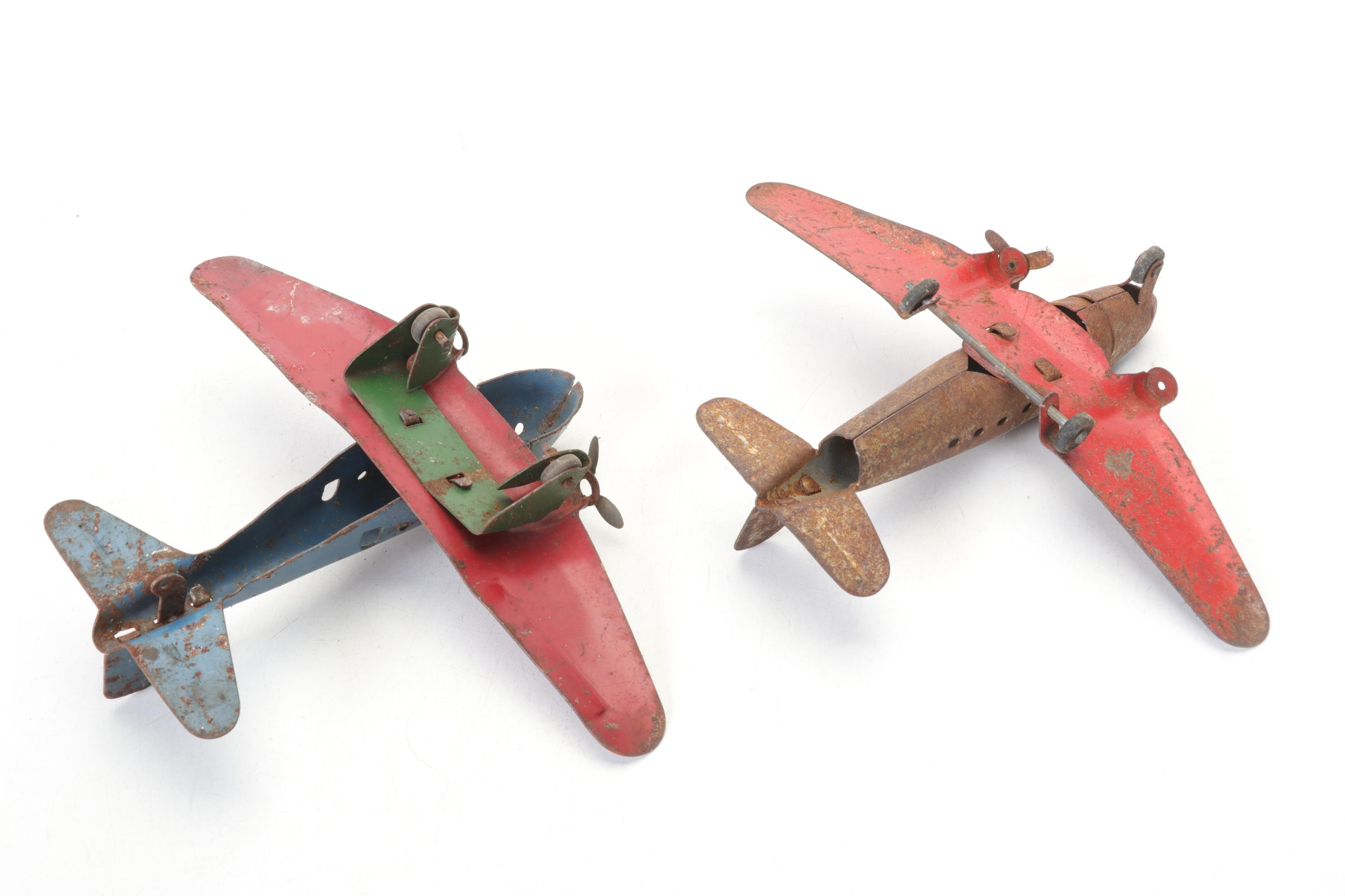 Wyandotte Pair of Pressed Steel Detroit Aircraft Models with Other Tin Planes