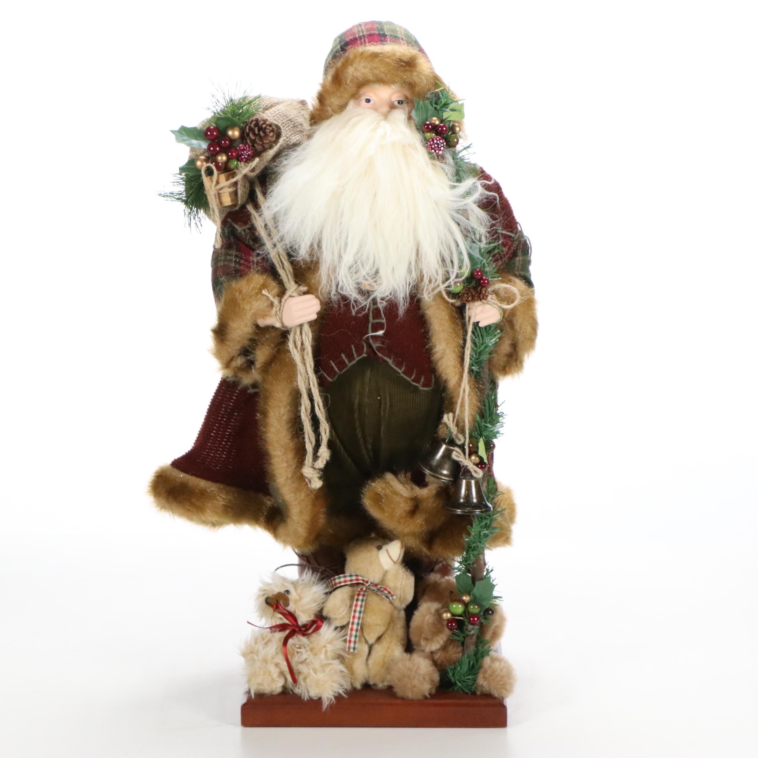 Embellished Faux Fur, Felt, and Corduroy Composite Santa Figures