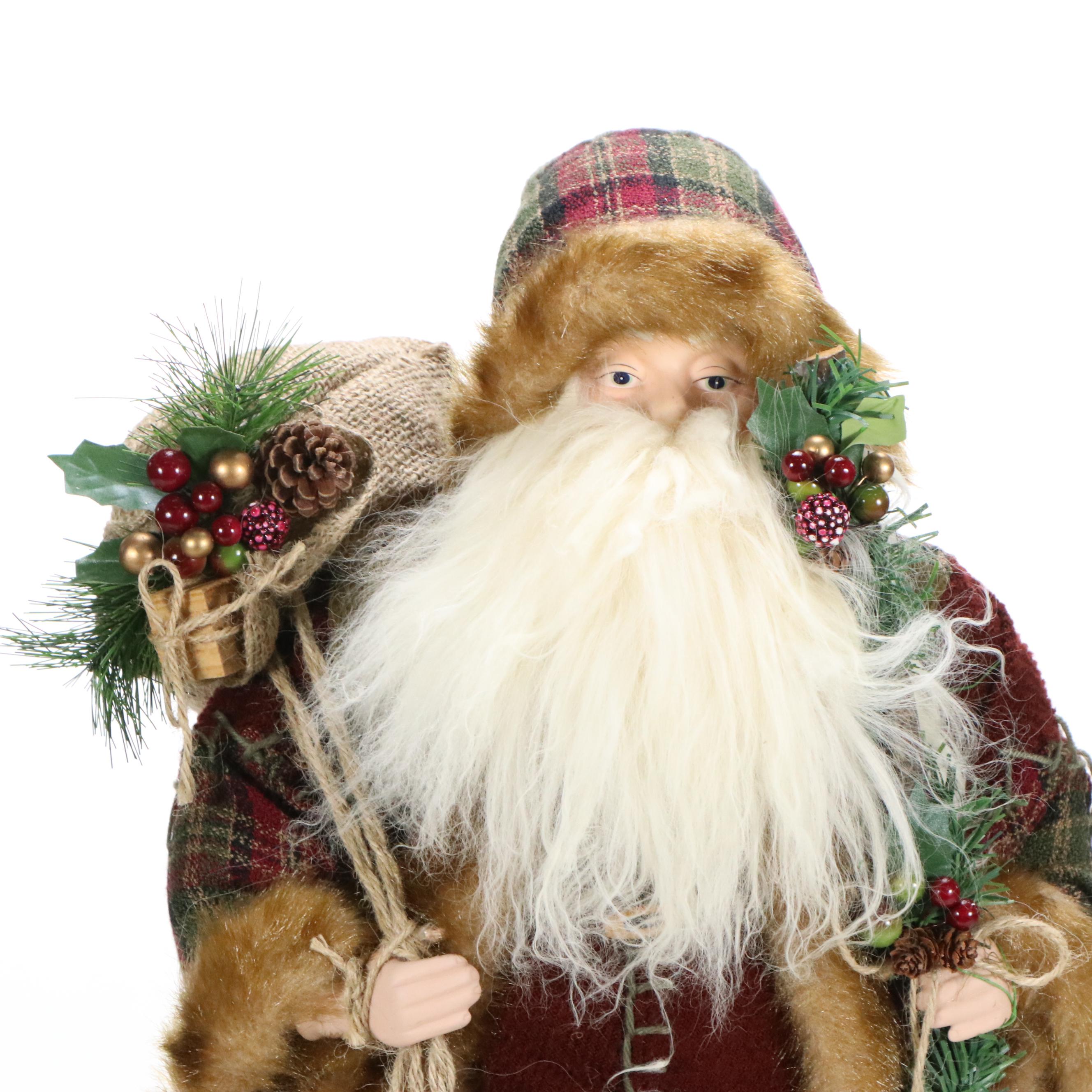 Embellished Faux Fur, Felt, and Corduroy Composite Santa Figures