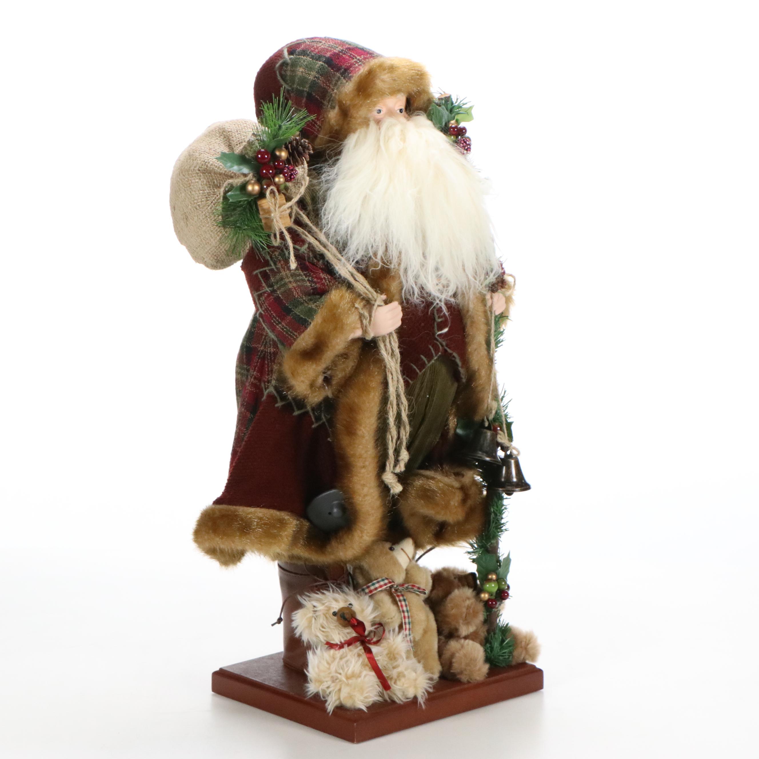 Embellished Faux Fur, Felt, and Corduroy Composite Santa Figures