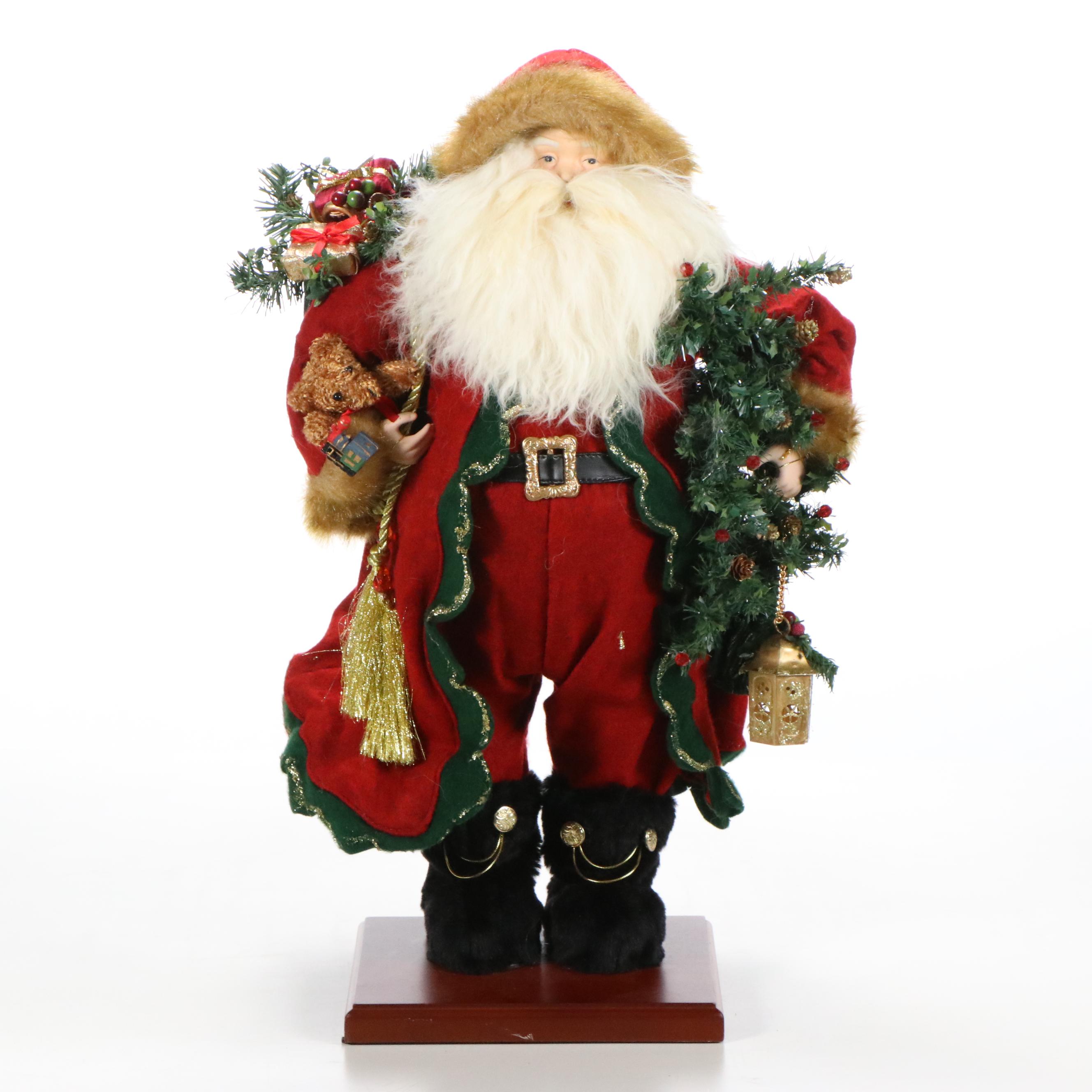Embellished Faux Fur, Felt, and Corduroy Composite Santa Figures