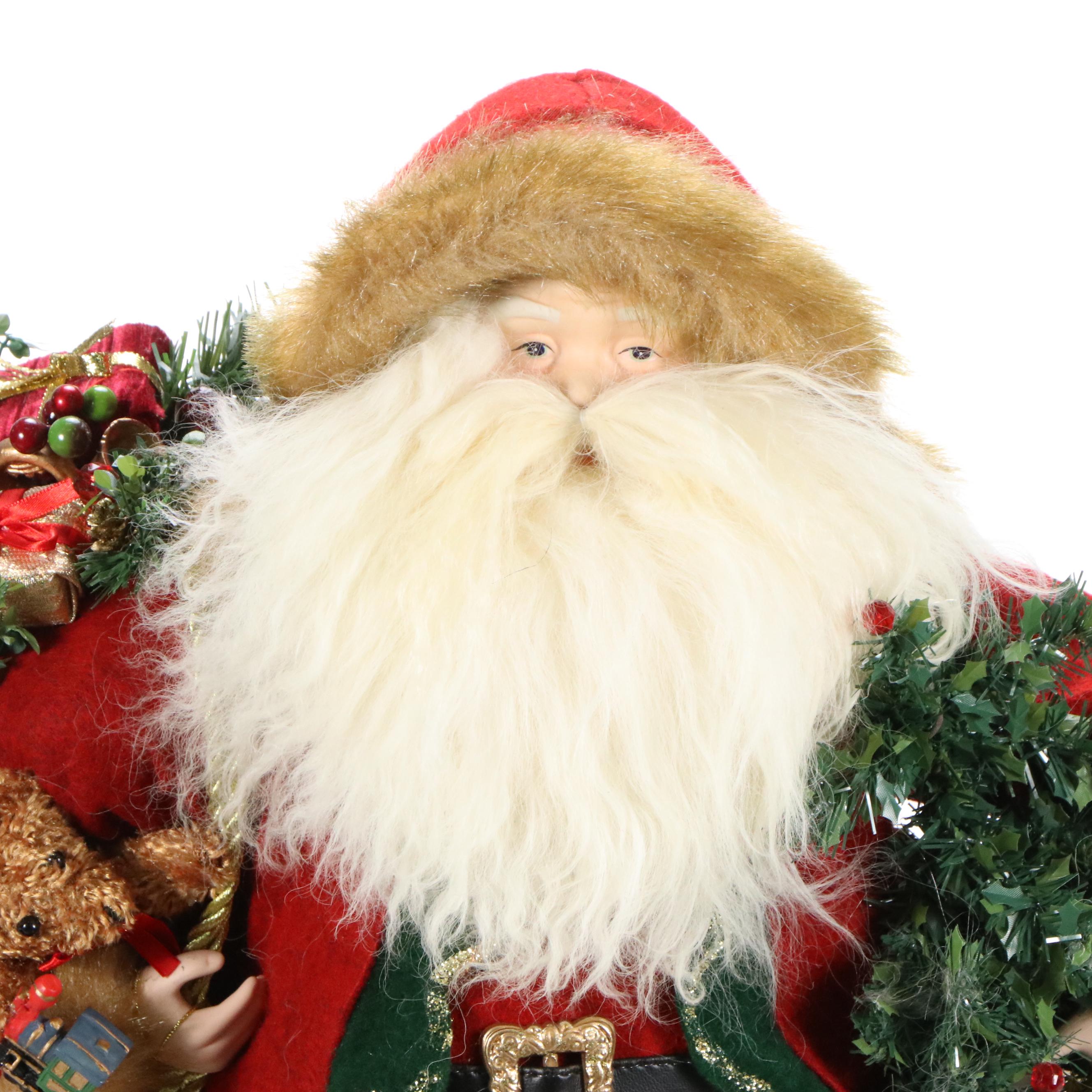 Embellished Faux Fur, Felt, and Corduroy Composite Santa Figures