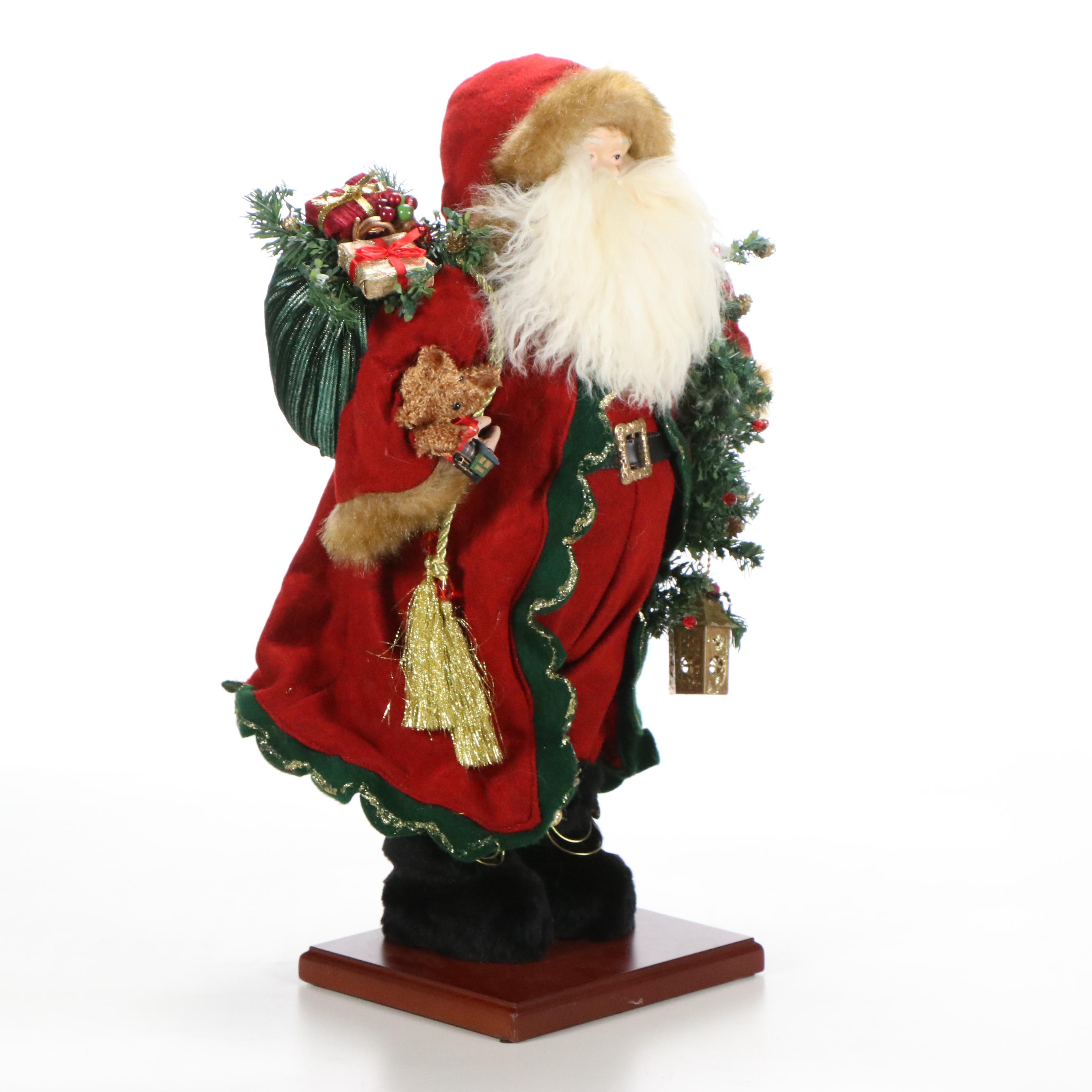 Embellished Faux Fur, Felt, and Corduroy Composite Santa Figures