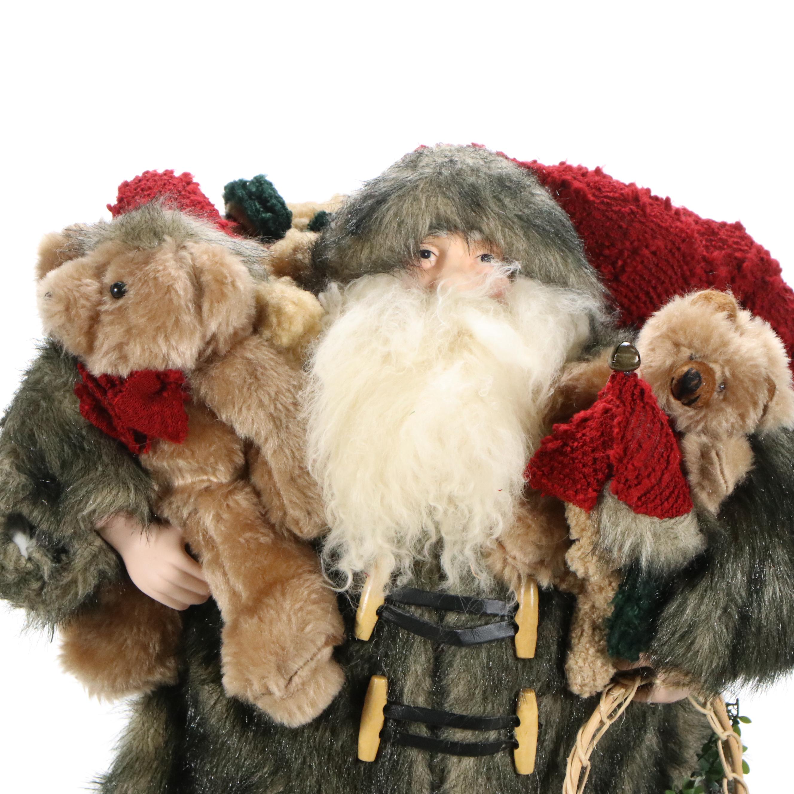 Embellished Faux Fur, Felt, and Corduroy Composite Santa Figures
