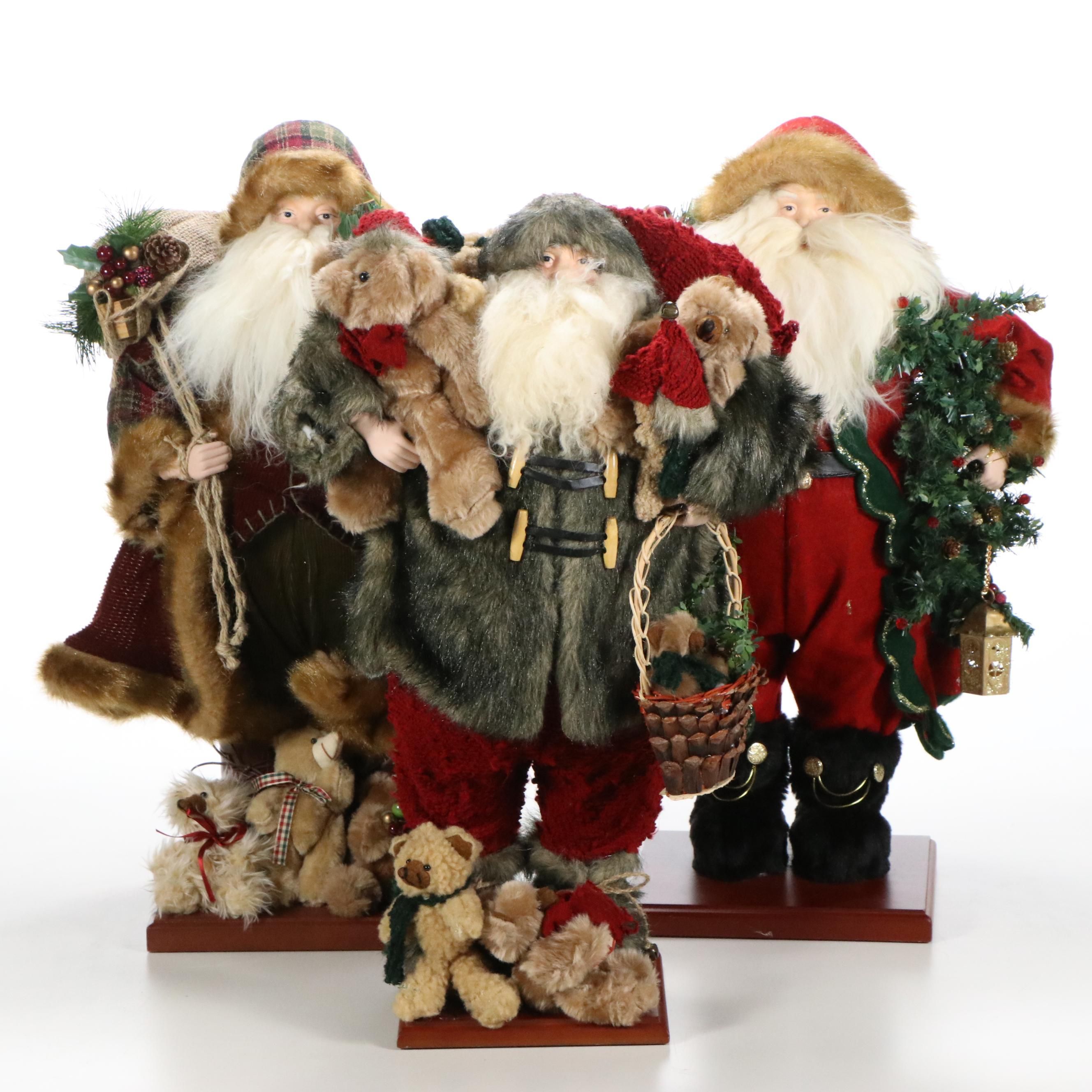 Embellished Faux Fur, Felt, and Corduroy Composite Santa Figures