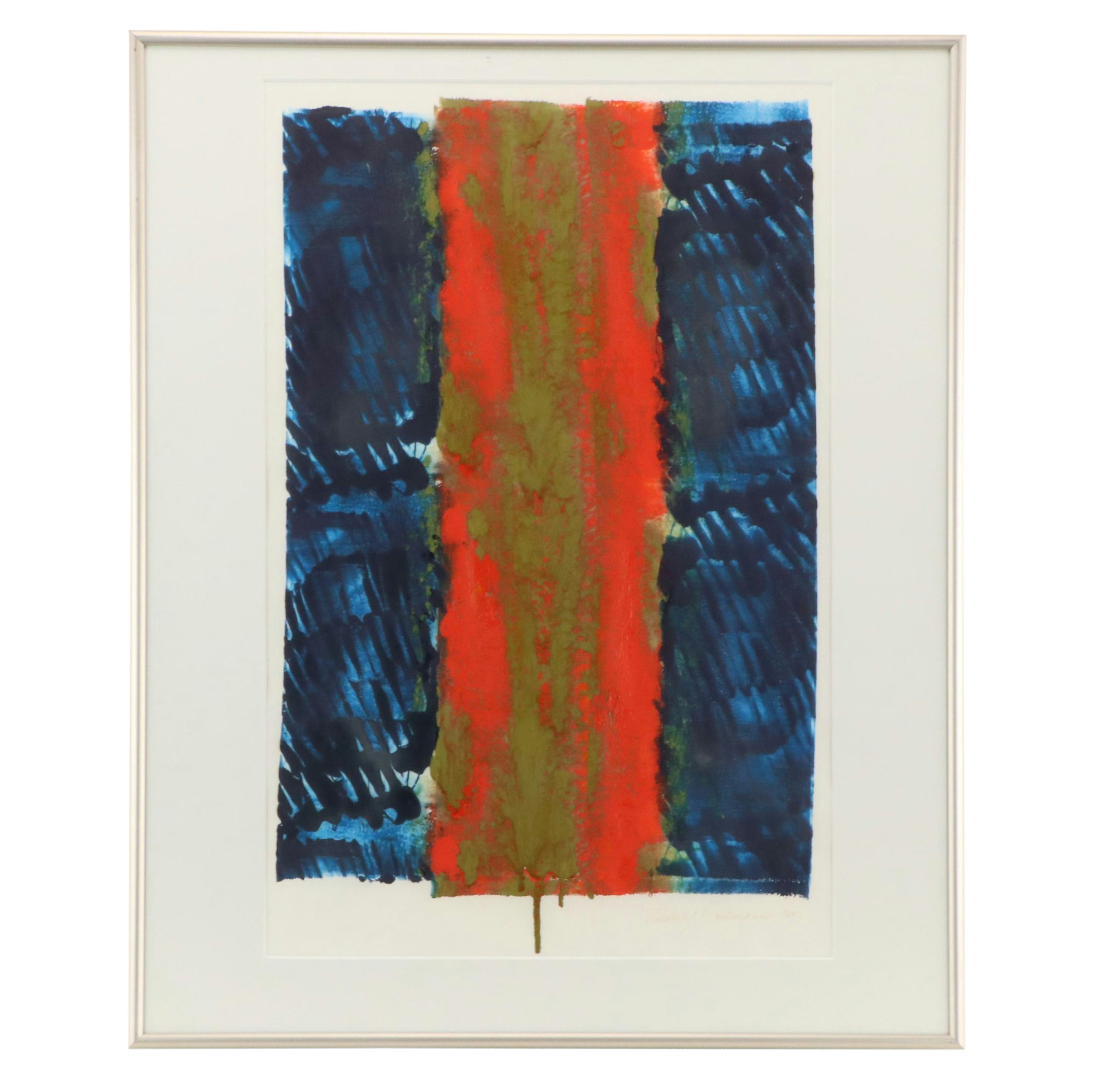 Nikki G. Orlemann Abstract Acrylic Brayer Painting "Golden Cavern," 2000