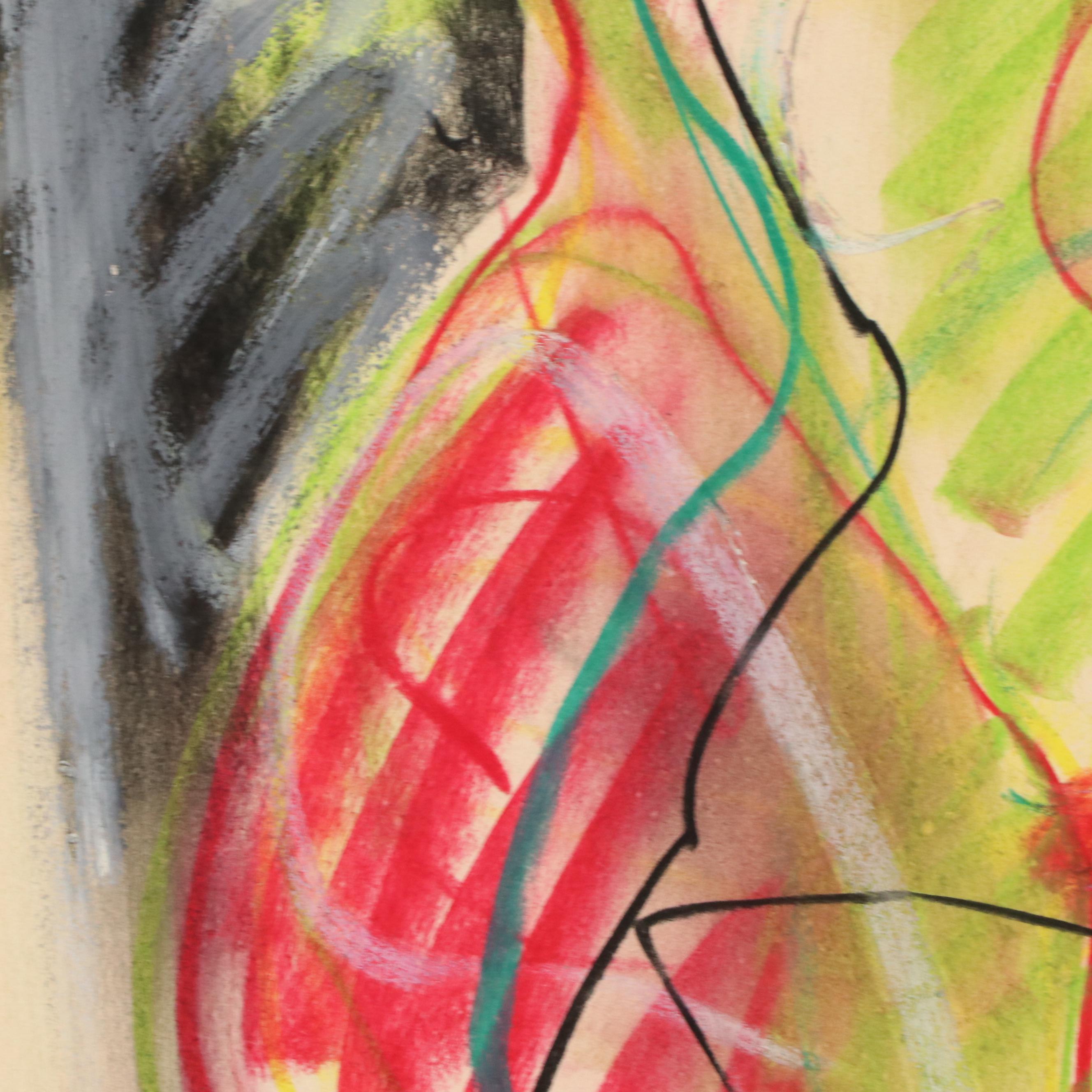 Jack Meanwell Abstract Figurative Mixed Media Drawing, 1983