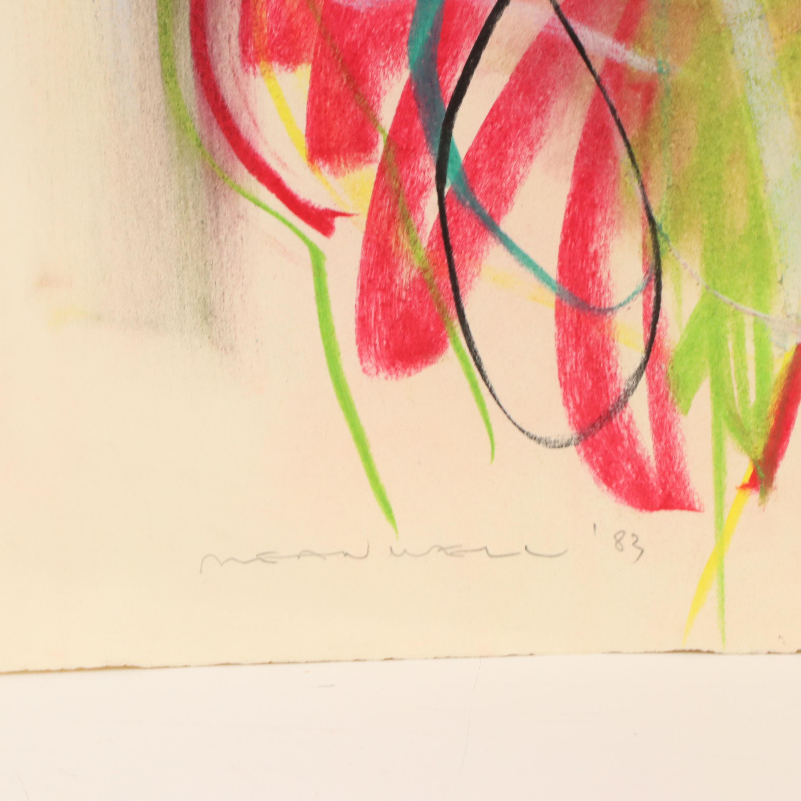 Jack Meanwell Abstract Figurative Mixed Media Drawing, 1983