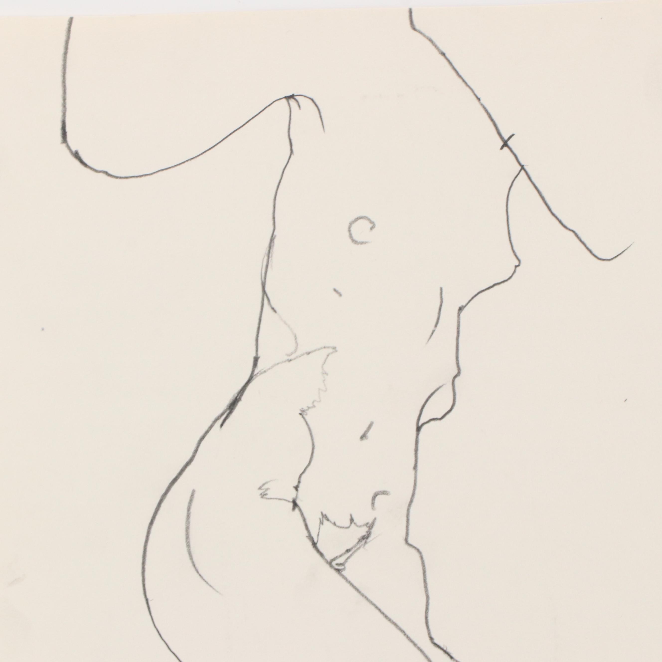 Graphite Drawing of Figure Study, Late 20th Century