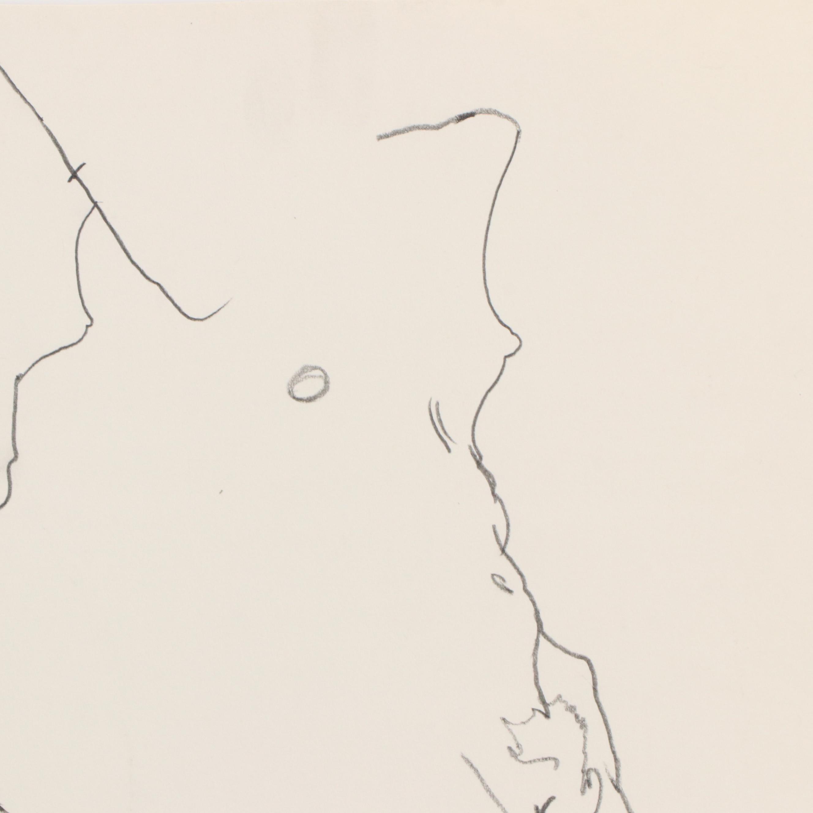 Graphite Drawing of Figure Study, Late 20th Century