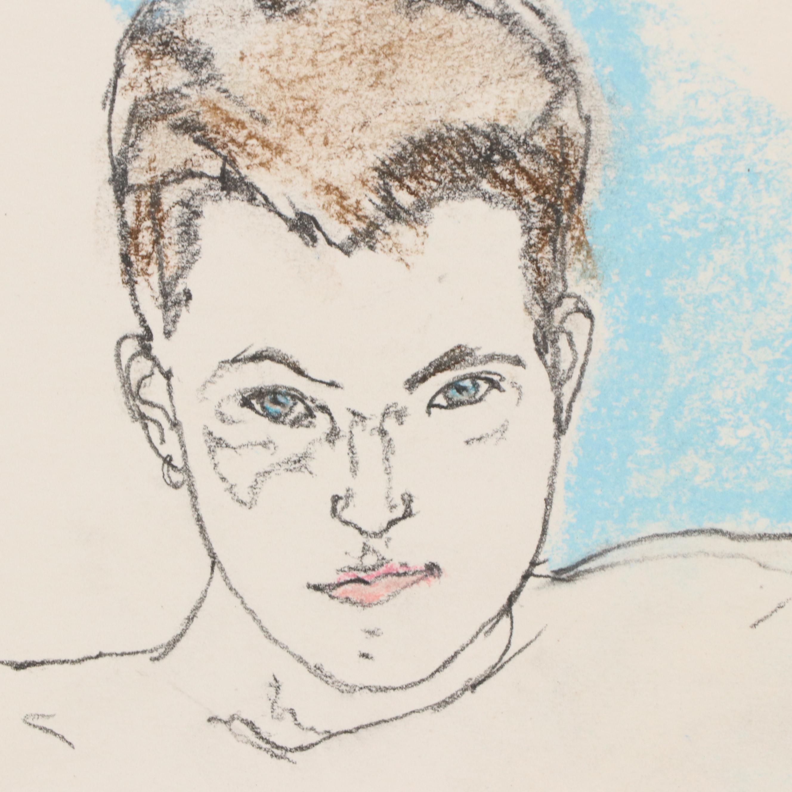 Paul Wagener Mixed Media Drawing of Figure Study, Late 20th Century