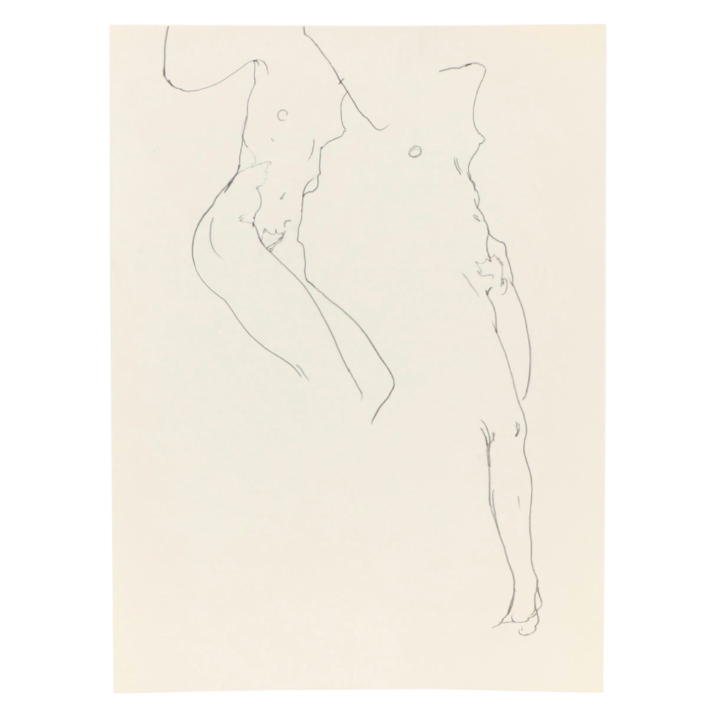 Graphite Drawing of Figure Study, Late 20th Century