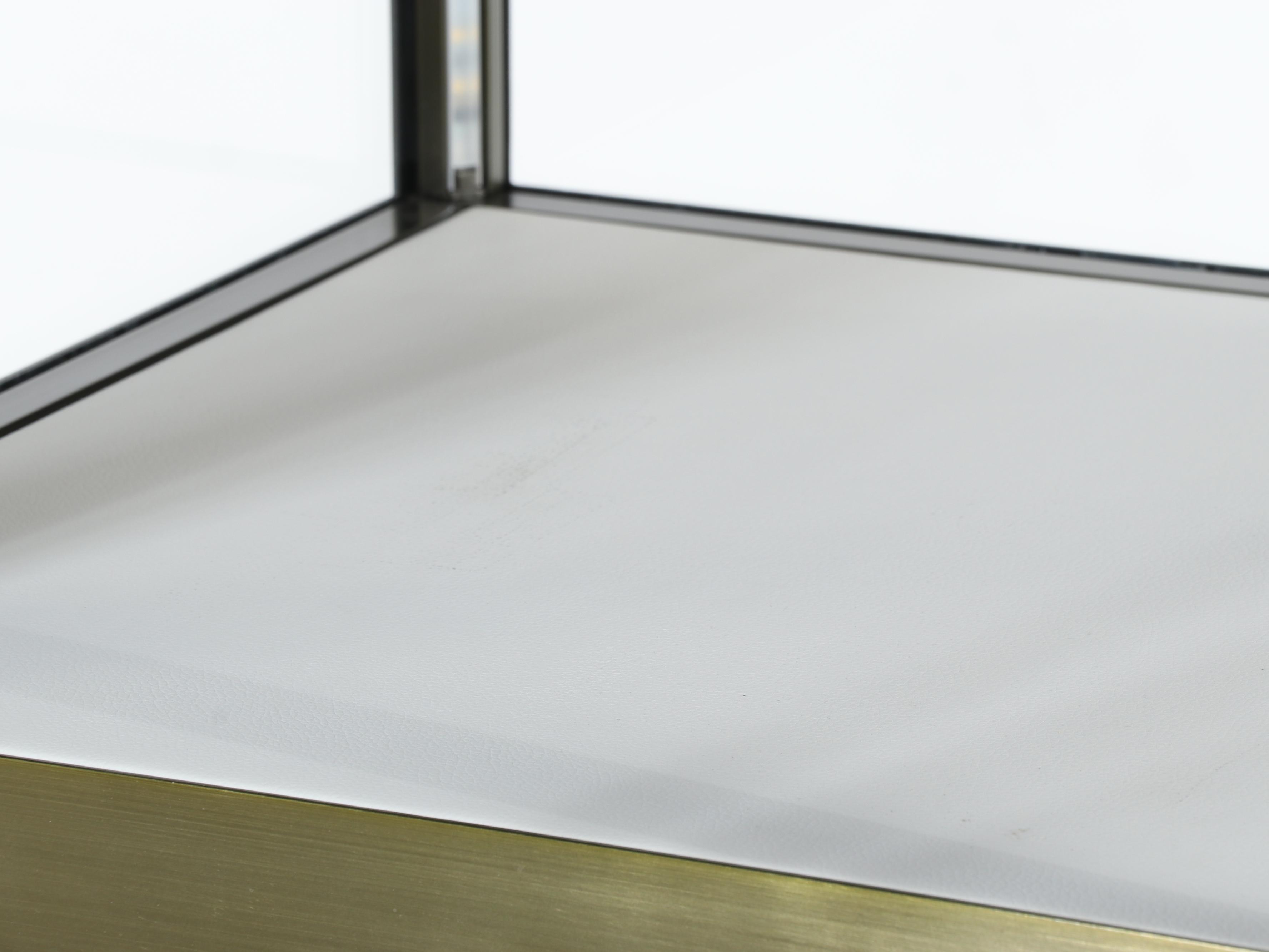 Displays2Go Mid Century Modern Style Metal and Glass Illuminated Display Case