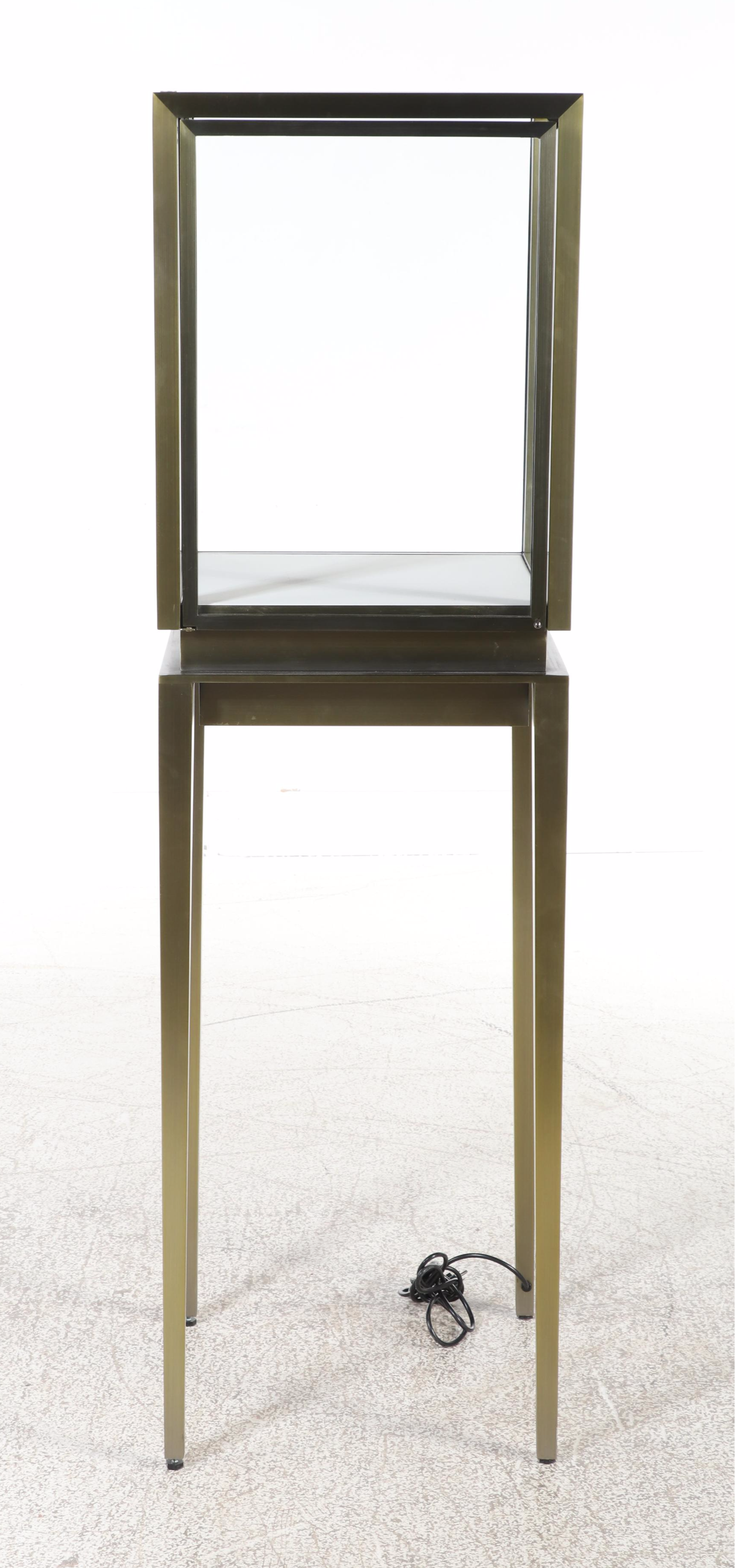 Displays2Go Mid Century Modern Style Metal and Glass Illuminated Display Case