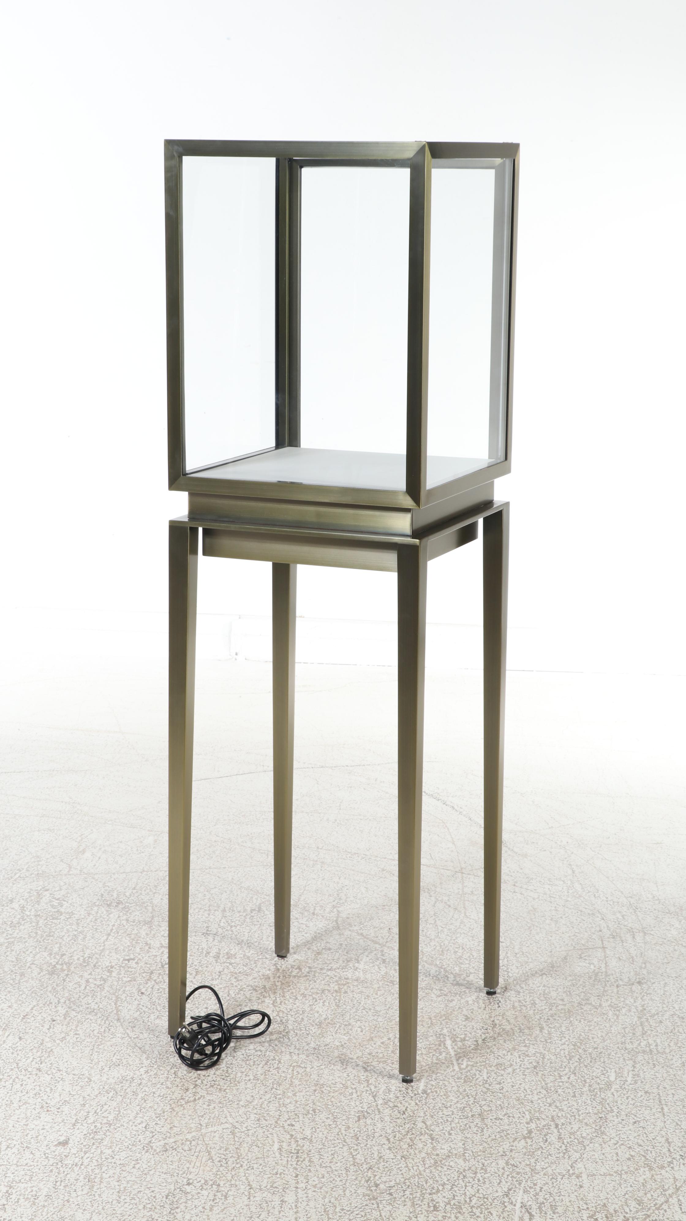 Displays2Go Mid Century Modern Style Metal and Glass Illuminated Display Case