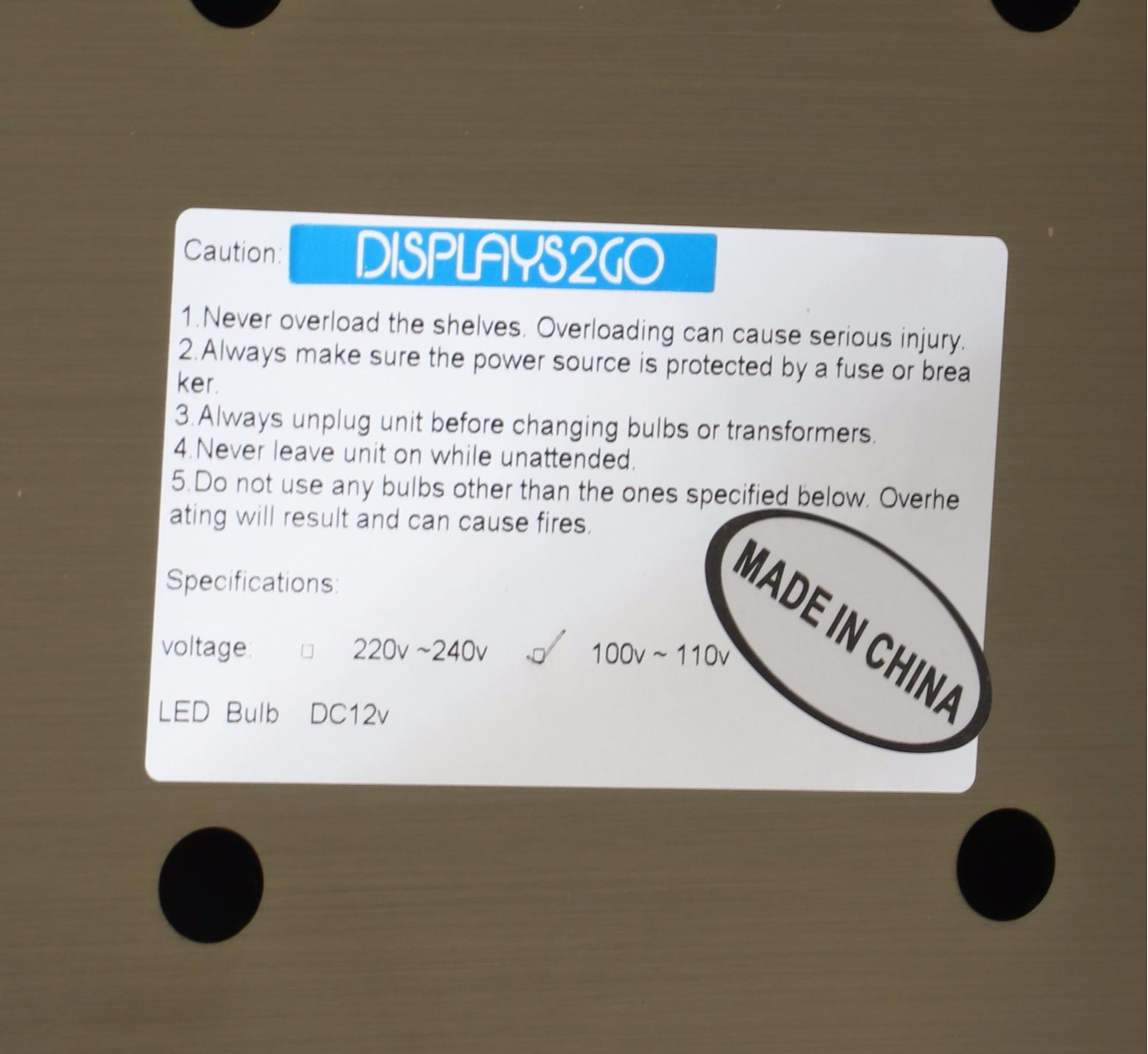 Displays2Go Mid Century Modern Style Metal and Glass Illuminated Display Case