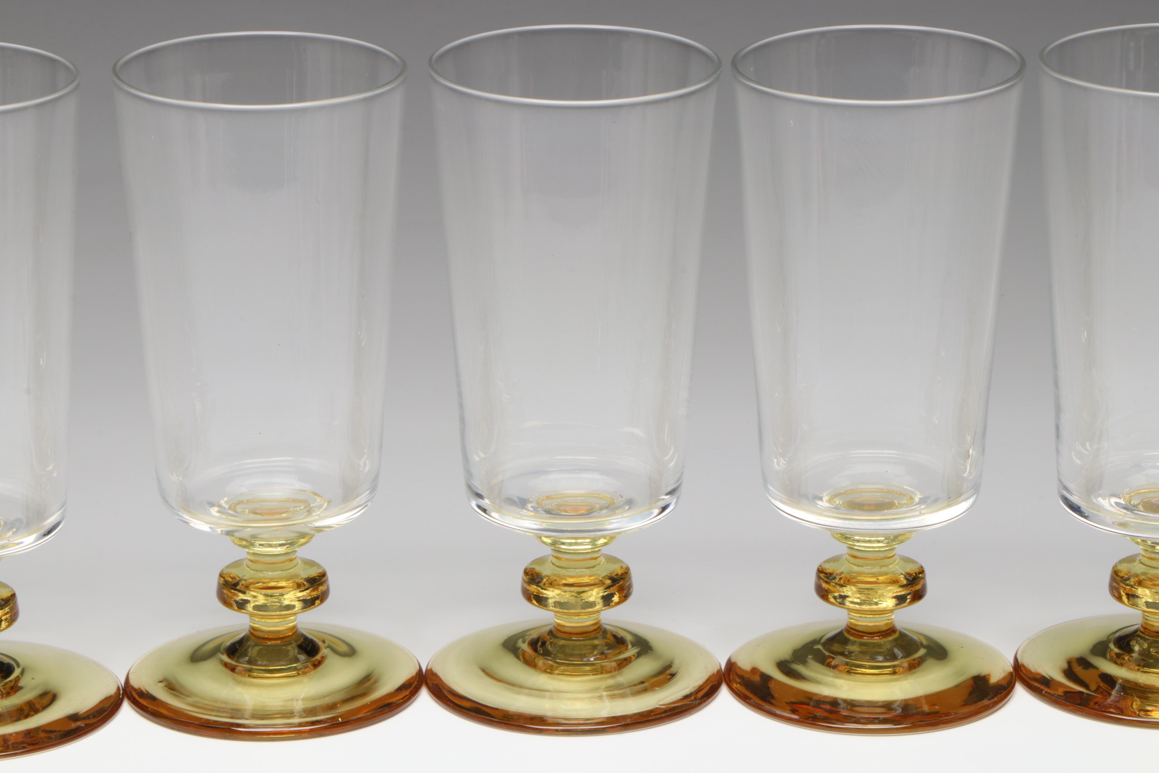 Fostoria "Baroque Topaz" Glass Luncheon Plates with Glass Ice Tea Glasses