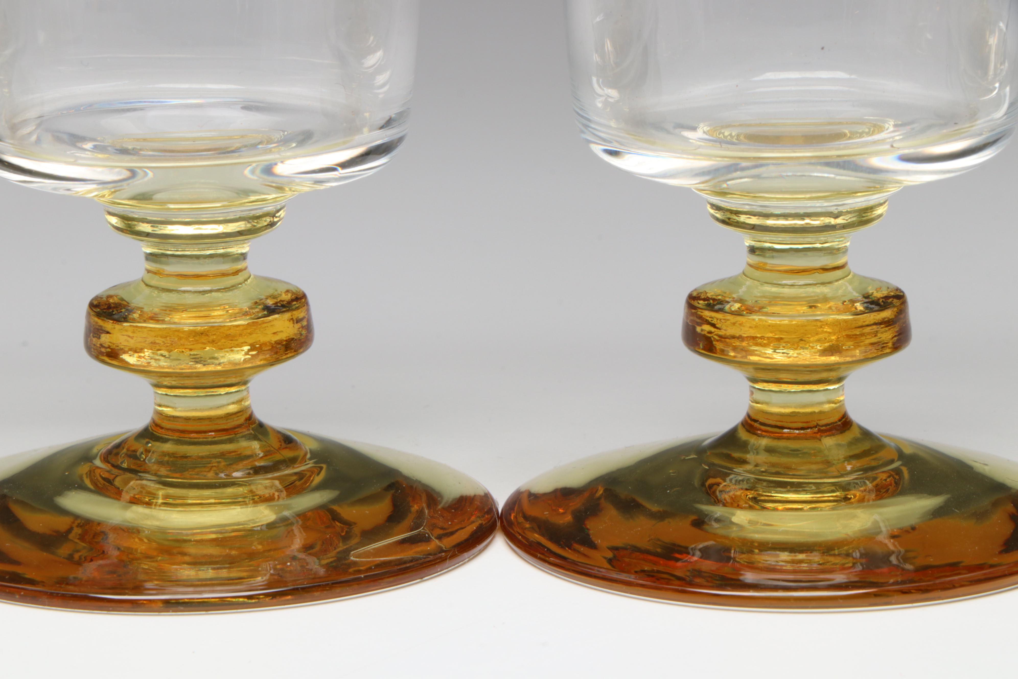 Fostoria "Baroque Topaz" Glass Luncheon Plates with Glass Ice Tea Glasses