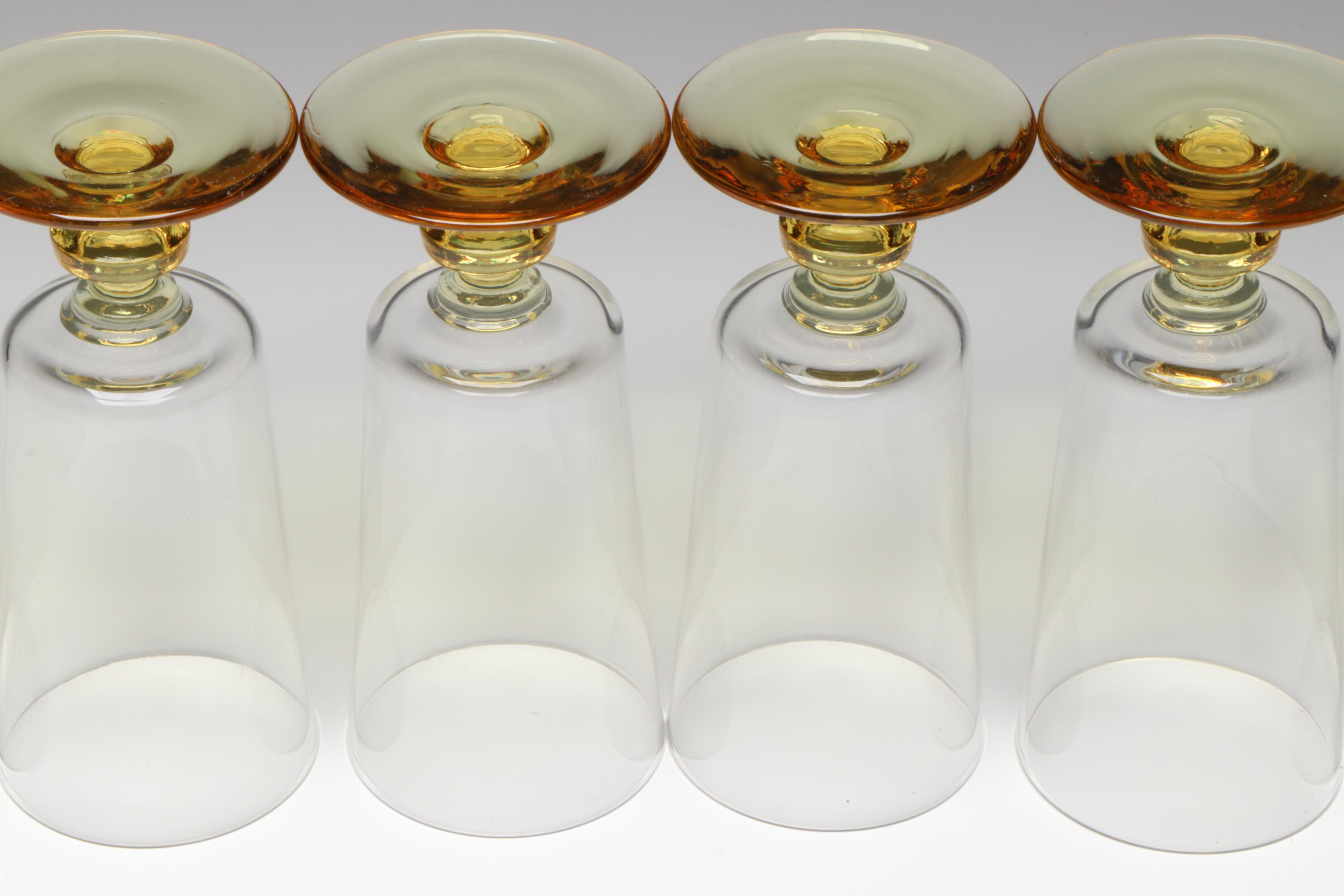 Fostoria "Baroque Topaz" Glass Luncheon Plates with Glass Ice Tea Glasses