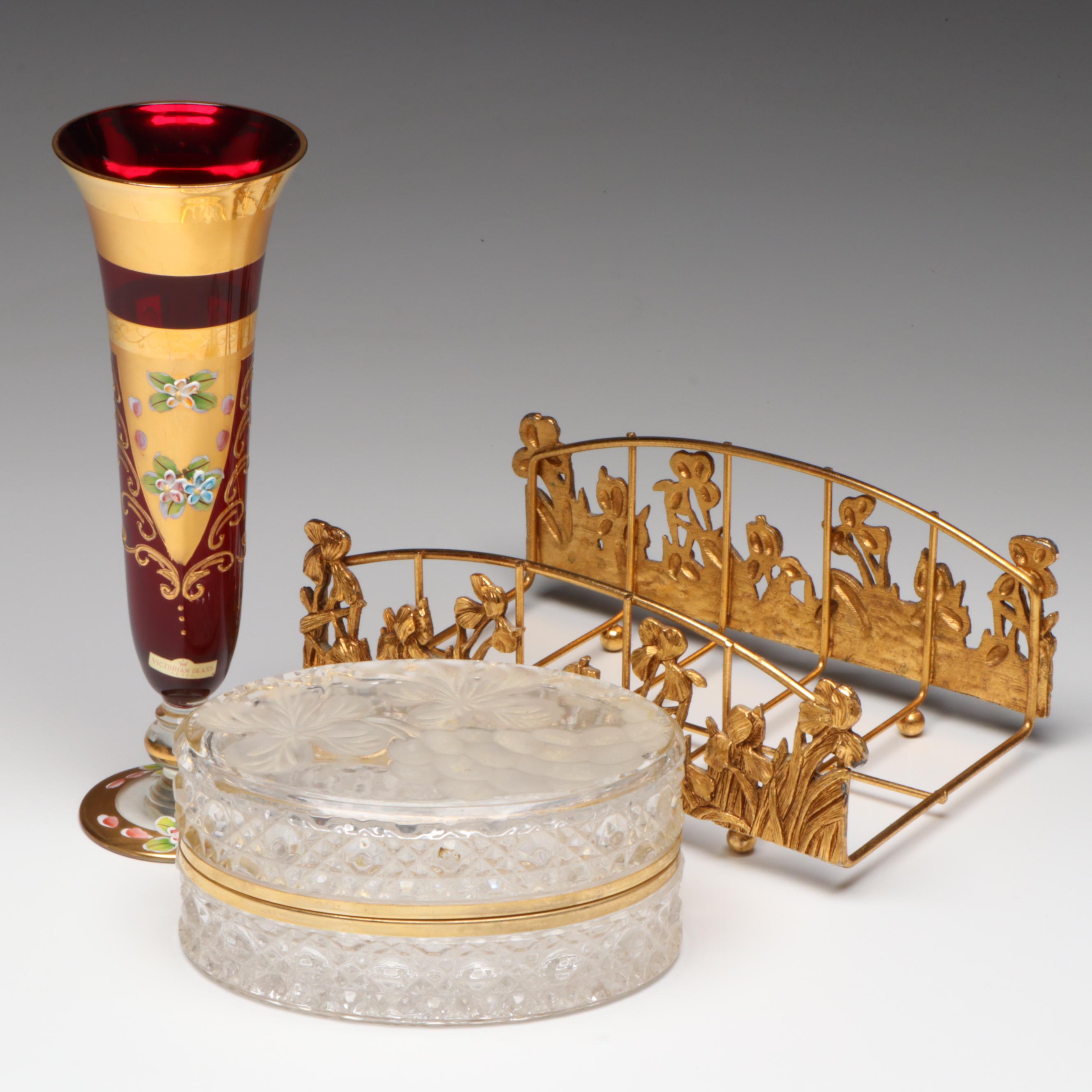 Sivei "Victorian Glass" Enameled Glass Vase with More Table Accessories